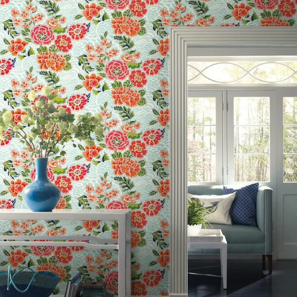 Durable Wallpaper with Removable, Waverly Zen Garden Peel and Stick - Black Vinyl Model 93B4B2