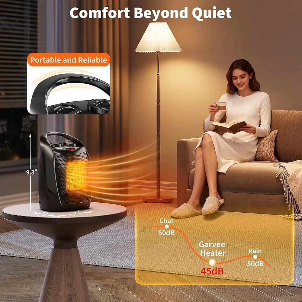 Quality Portable And Electric Space Heater with 1500W, Child Lock, Safe Quiet <45 dB - Black Model 7D3BF2
