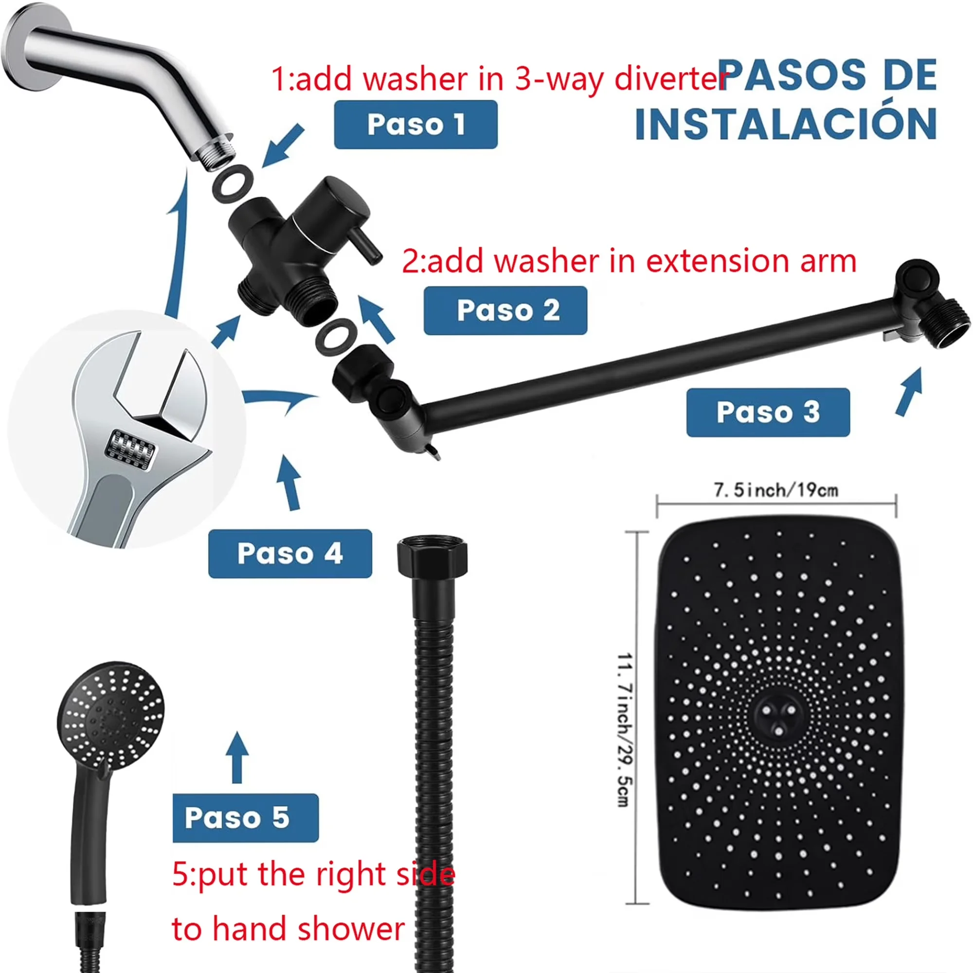 Bathroom Renovation Efficient with 3-Way, 360 Degree Rotation, 360 Degree Swivel - Stainless Steel 12.2*7.87*3.54 Model 41C207