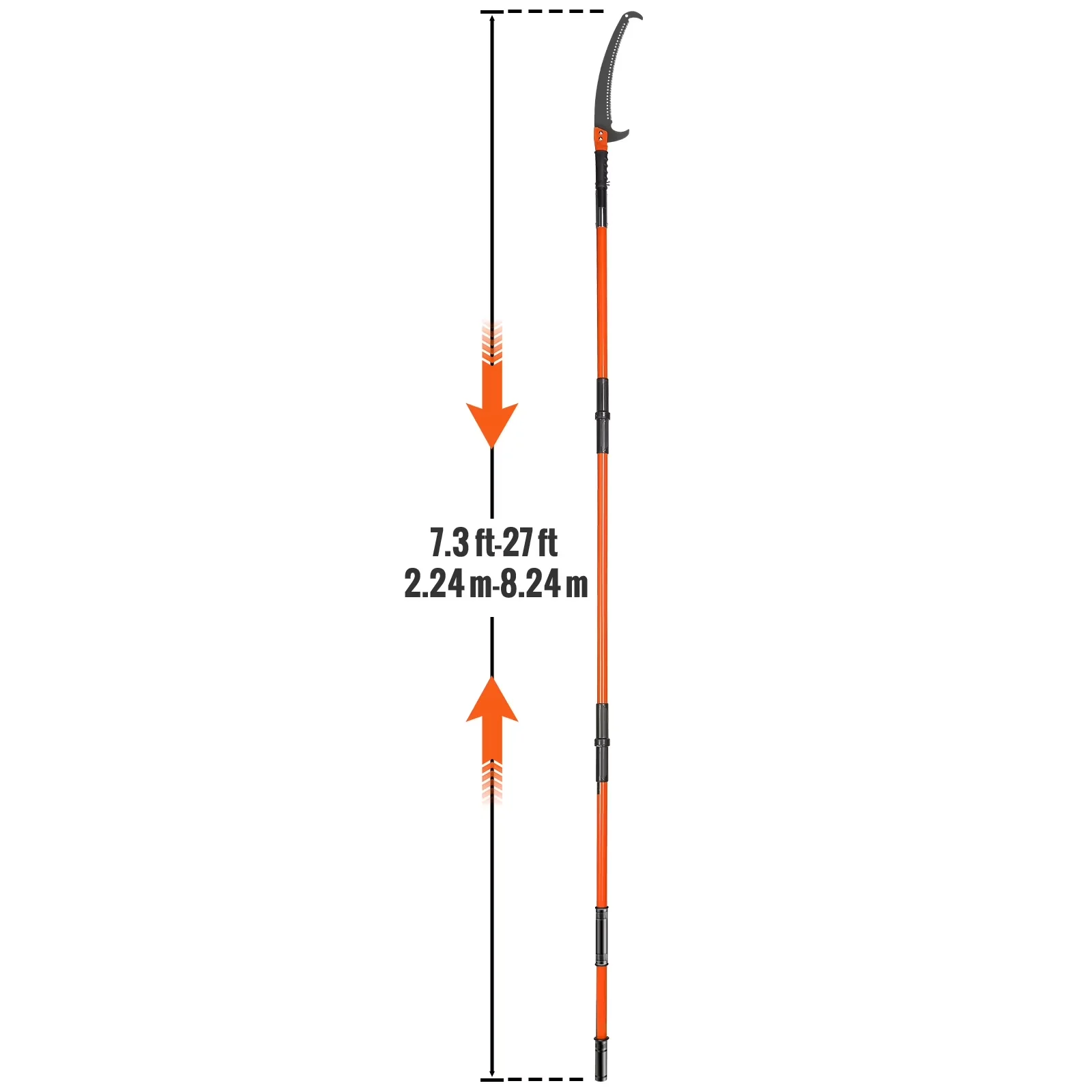 Efficient Pole Saw with Adjustable 7.3-27 ft Tree Cutter, Keen Steel Blade and Shears - Orange Model 26FD5A
