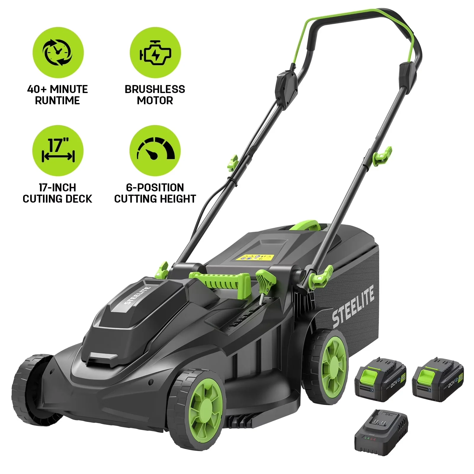 Push Mower Quality with Battery, Adjustable Cutting Height, Brushless Motor - Green Model 49123D