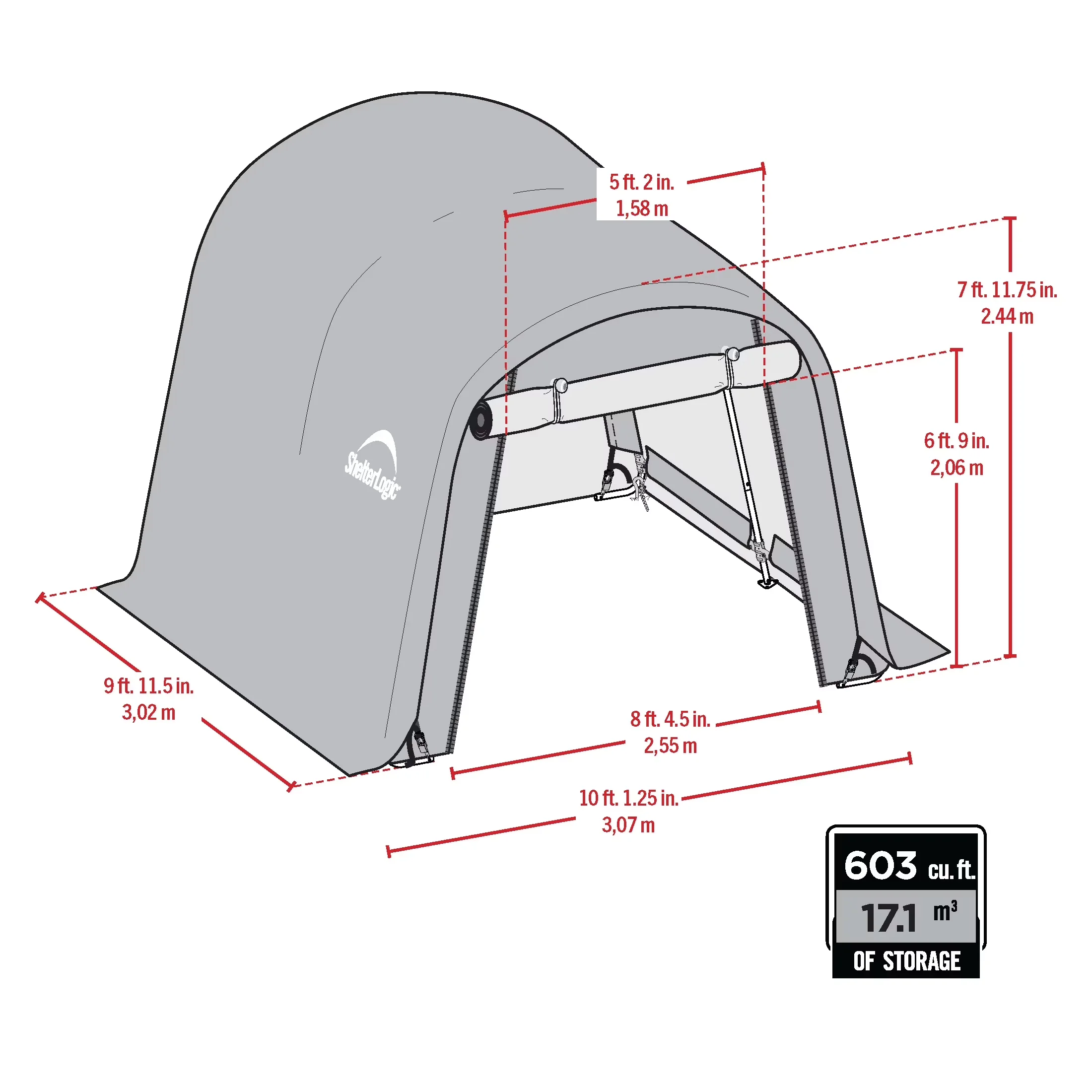 Reliable Shed with Water-Resistant, Round, Shed-In-A-Box - Gray Steel 10 Ft Model 507559