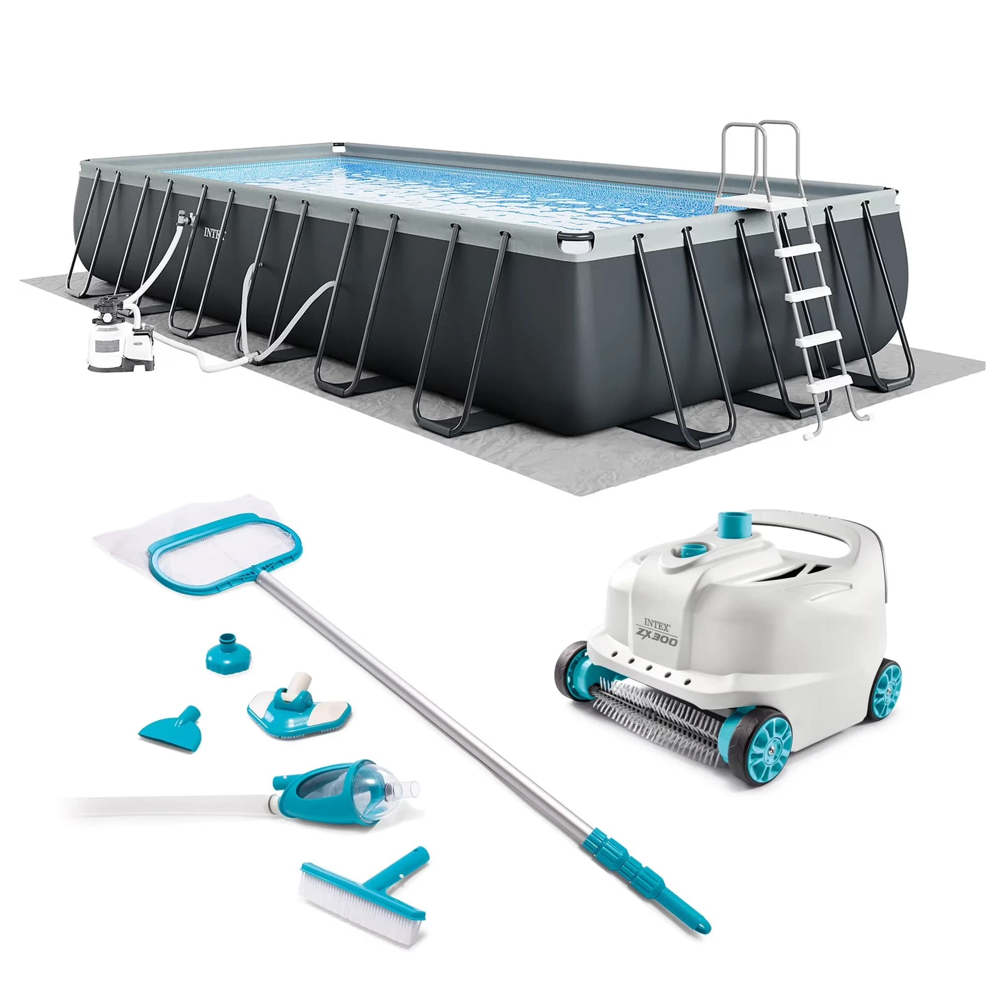 Sleek Inflatable Pool with Automatic Vacuum Cleaner, & Maintenance Kit - Model 3A4101