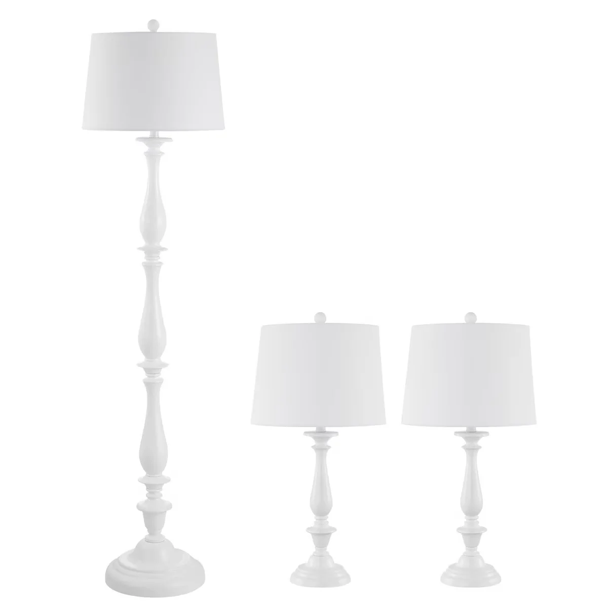 Professional Lamp Set with LED, Farmhouse, Bessie Classic Floor and Table Lamps - White Plastic Model 0ECD43
