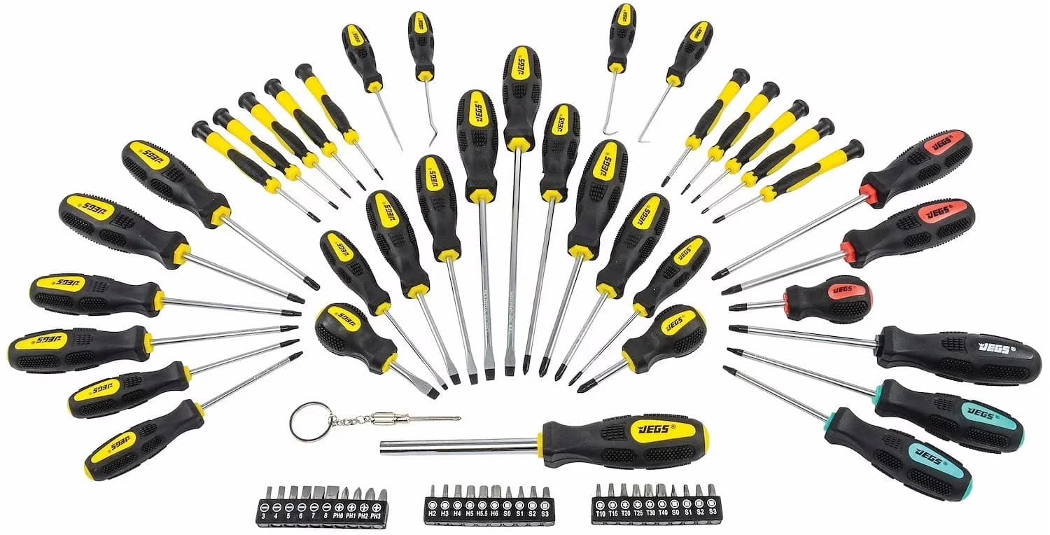 Quality Hand Tool Set with Magnetic, 69 Piece Magnetic Screwdriver - Rubber Grip Handles Chrome Vanadium Shafts Off-White Model 2171B3