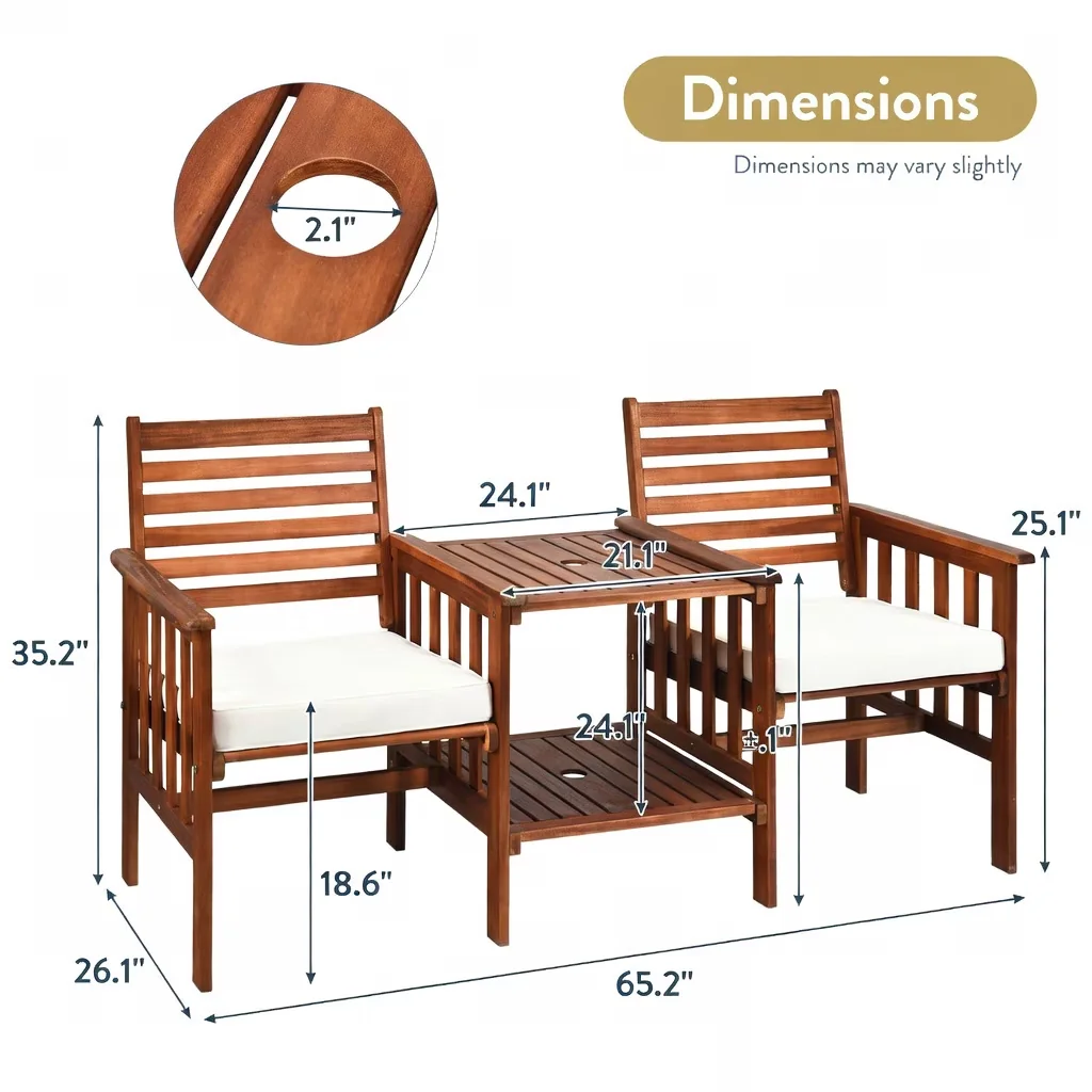 Efficient Patio Dining Set with Storage, Weight capacity of each chair:350 lbs - White Acacia Wood + Polyester + Sponge Model DFE1EA