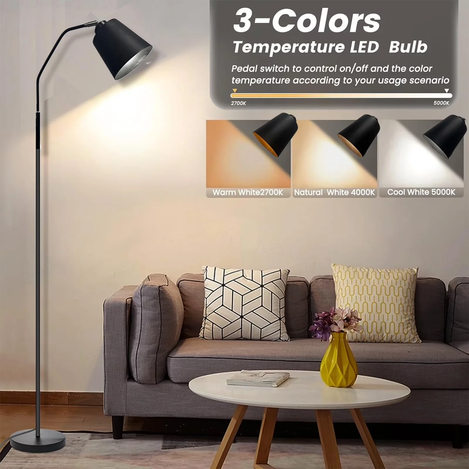 Versatile Floor Lamp with LED, Eco Friendly, 60 inch Black - Metal Black Model 963DC7