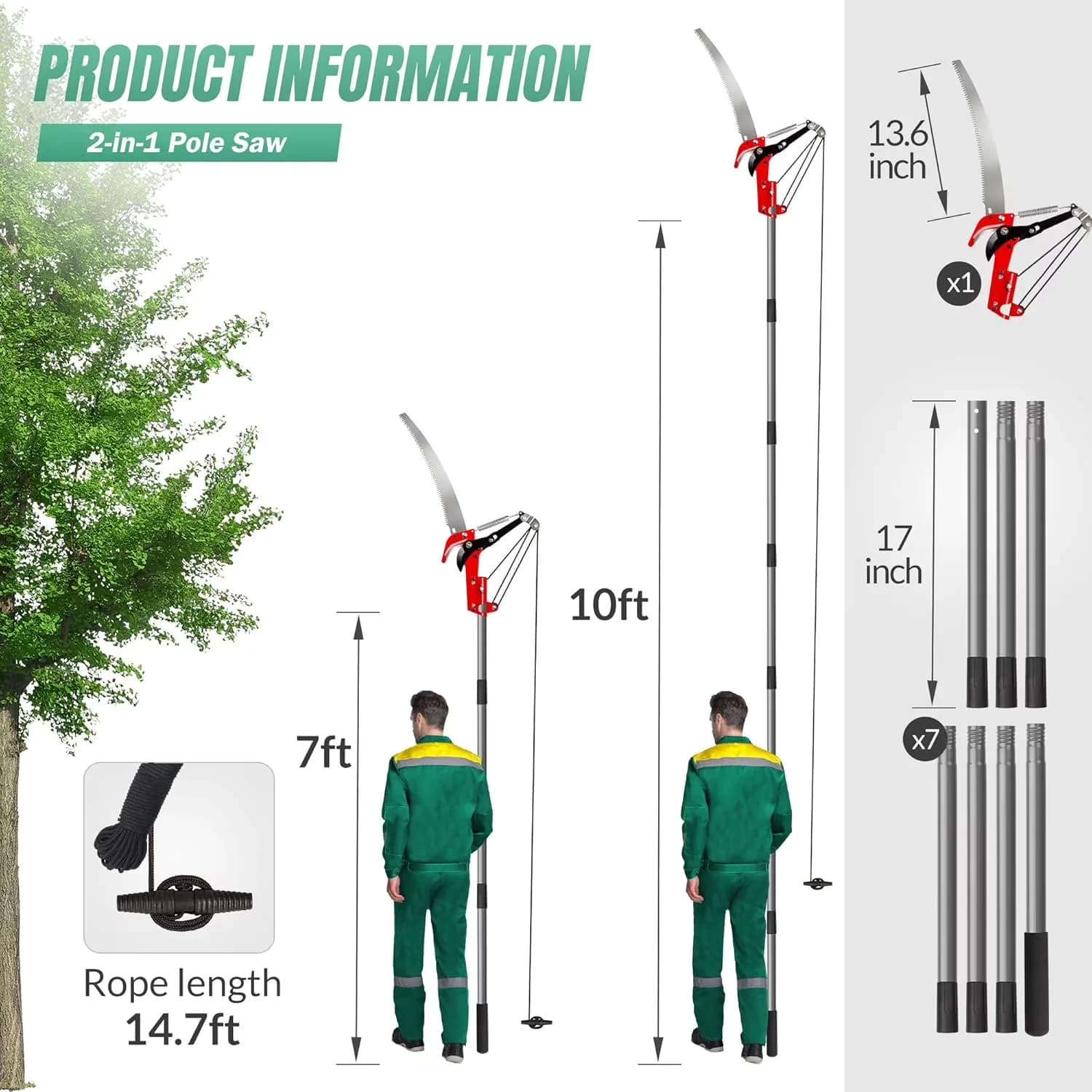 Quality Pole Saw with Telescoping, Durable Tree Pruner, 10ft Telescopic for Garden - Model F0265F