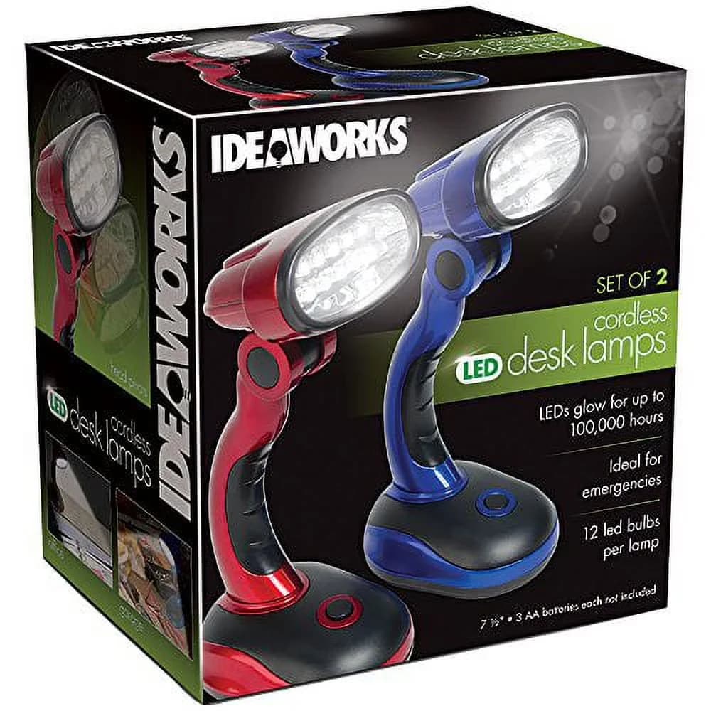 Classic Desk Lamp with LED, Battery, Adjustable Head - Plastic Red Blue Model 87D098