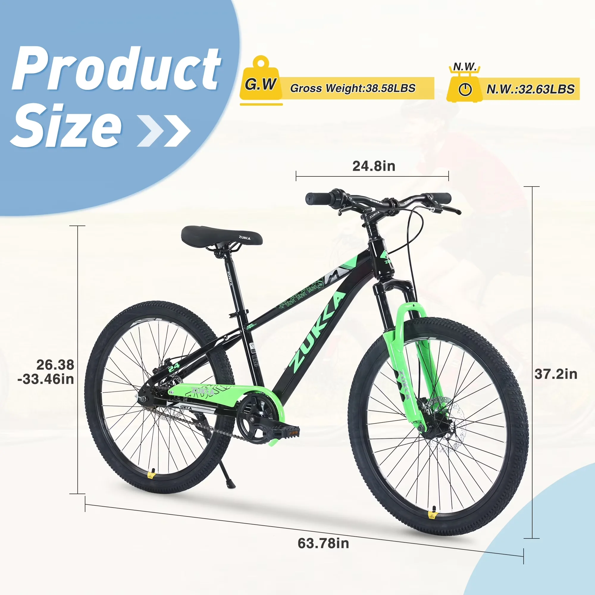 Innovative Kids Bike with Adjustable Seat, Adjustable Handlebar Height - Green Model 225EBB