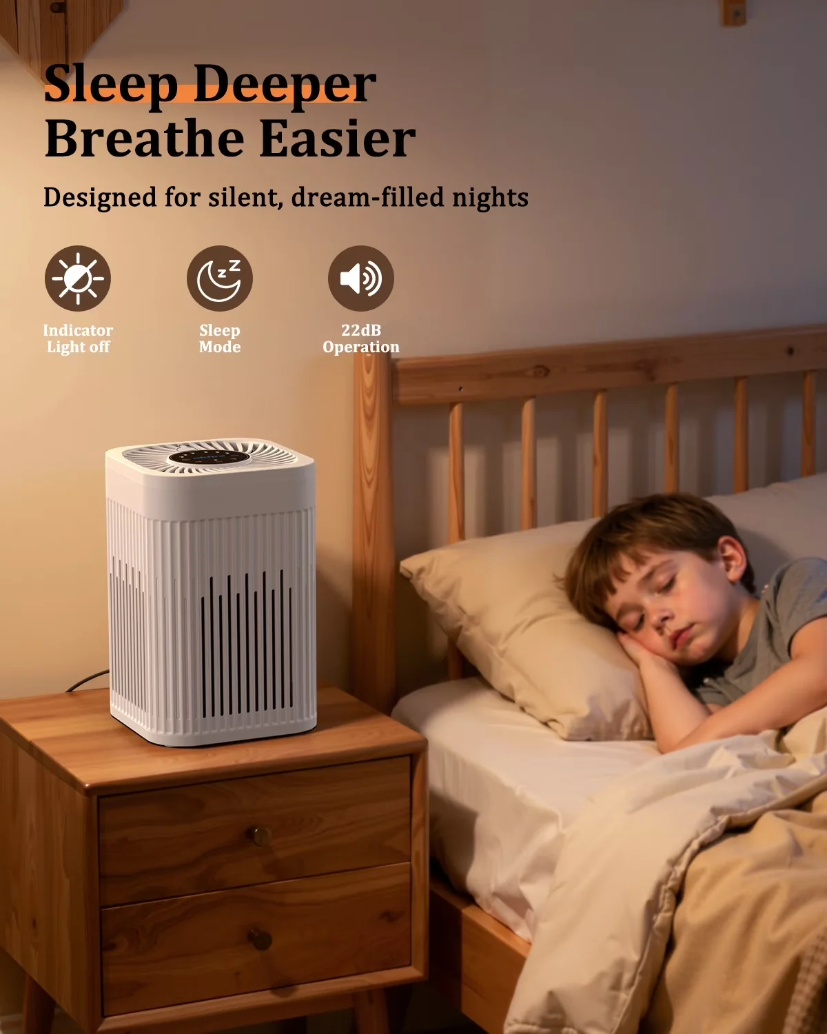 Air Purifier Sleek with Automatic Shut-Off, Filter Change Indicator - White Model 7D5F89