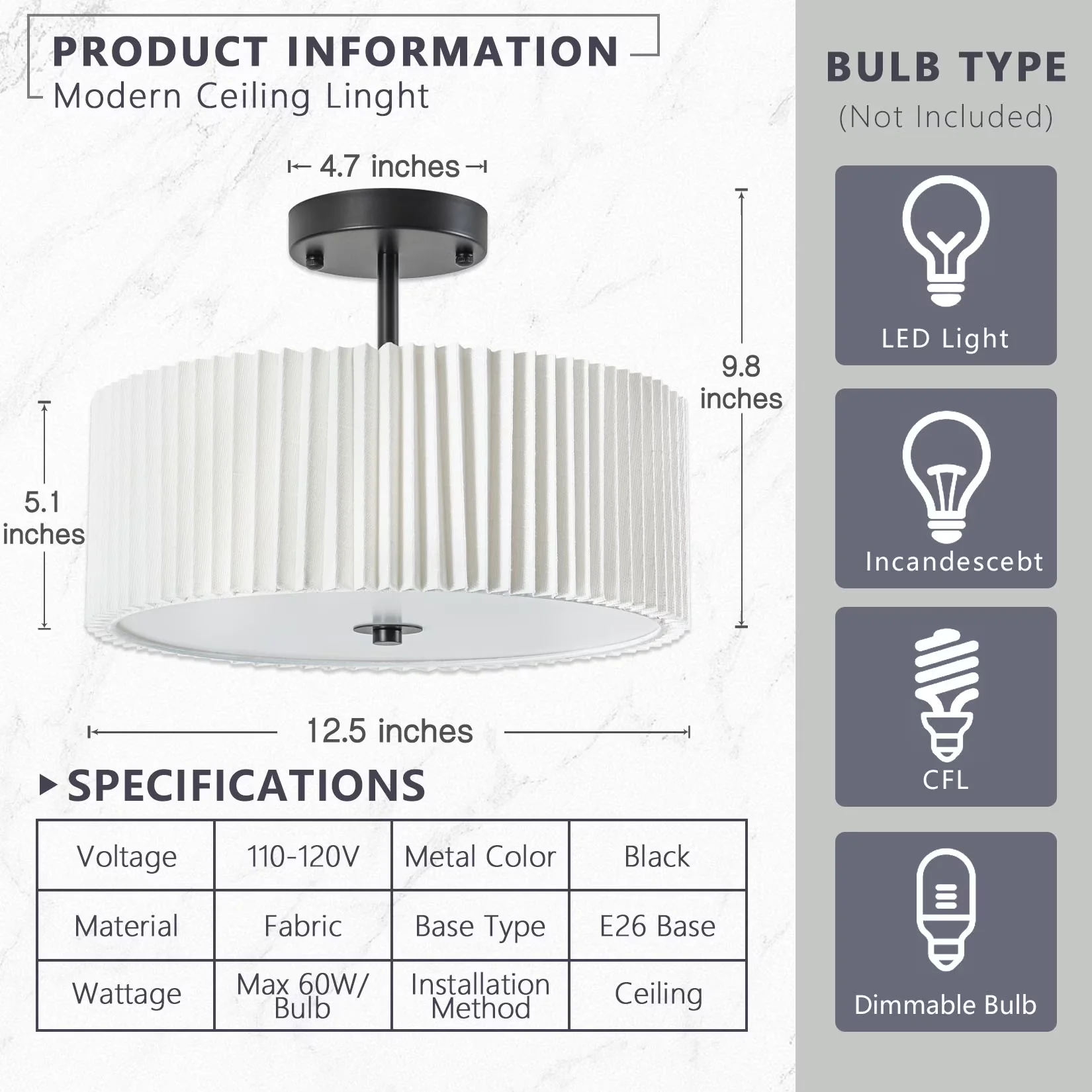 Versatile Ceiling Lights Fixture with Incandescent, Modern, Light Fixtures Mount - Black Metal Model 0CF1F2