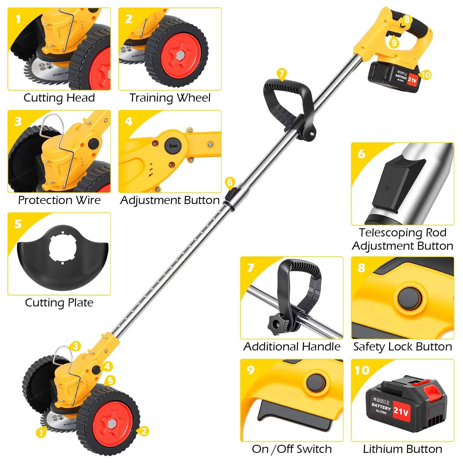 Modern String Trimmer with Battery, 650W, Extendable - Yellow for General Purpose Model E112D0