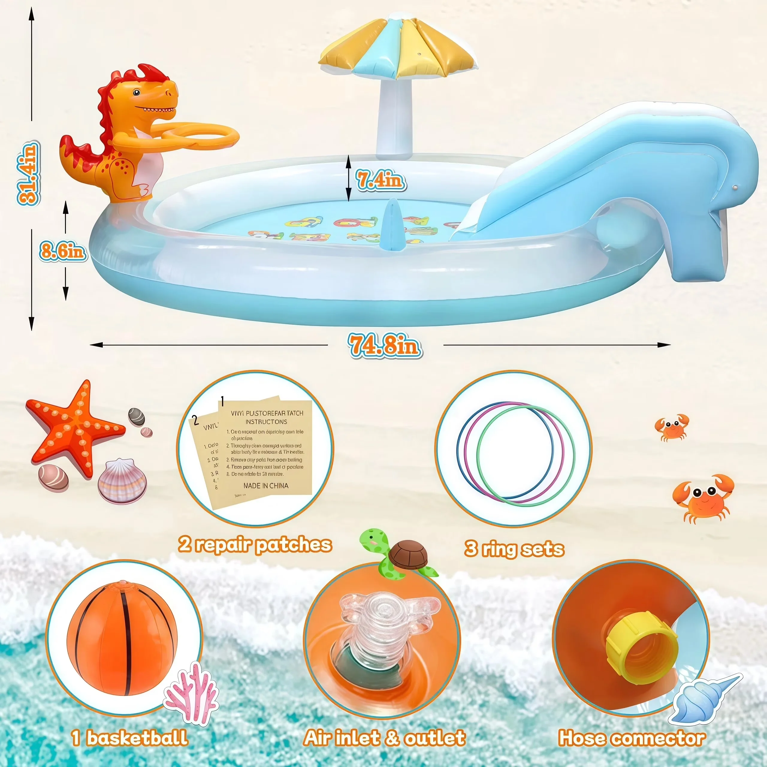 Inflatable Pool Innovative with Fade Resistant, Play Center Water Toys - Blue for Outdoor Model 3670A5
