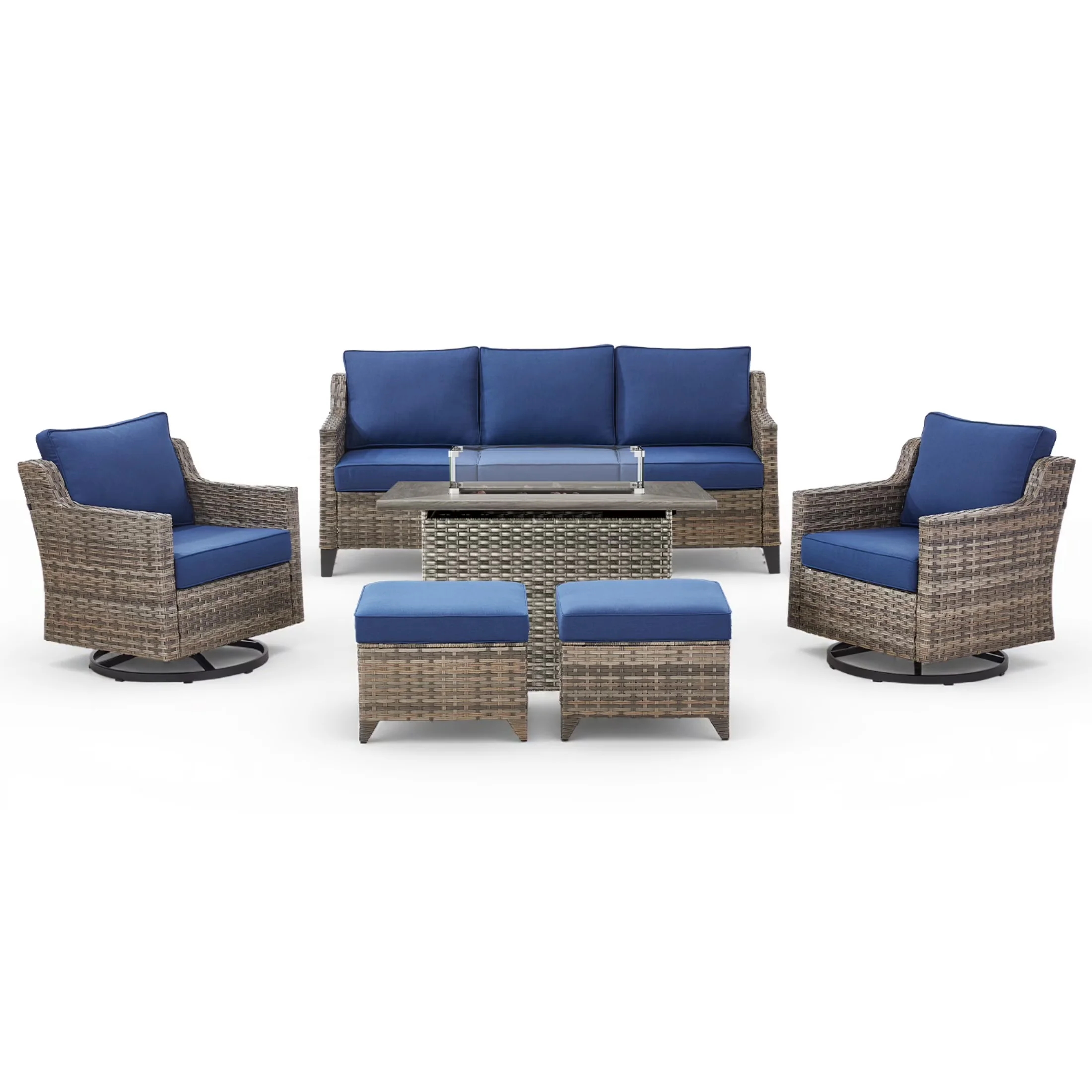 Patio Conversation Set Durable with Weatherproof, Outdoor Furniture - Blue Wicker Model 544455