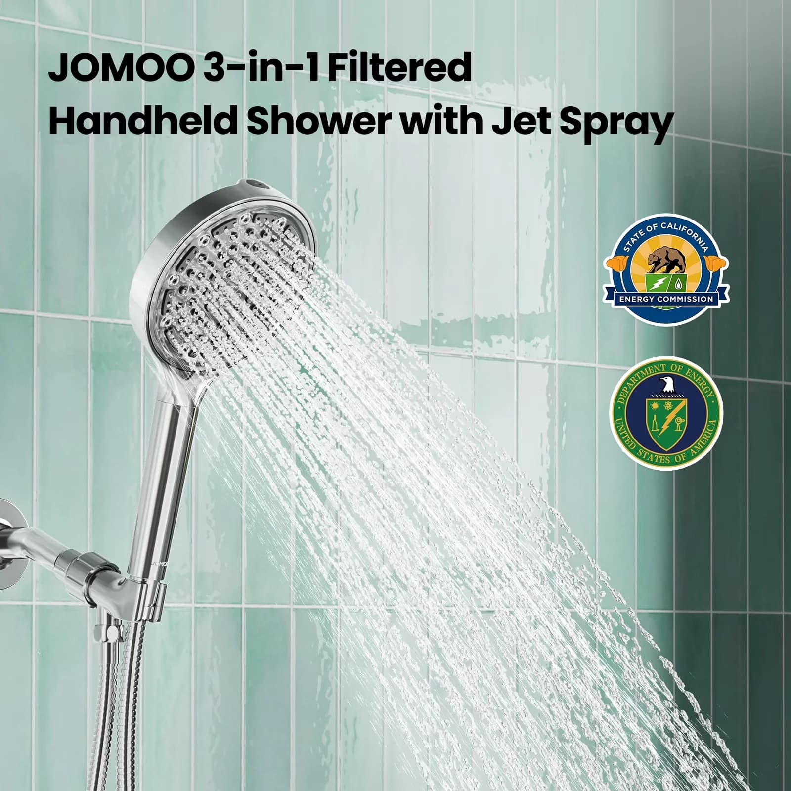 Efficient Shower Head with Adjustable, 360 Degree Rotation - Silver Abs Model E74AE8