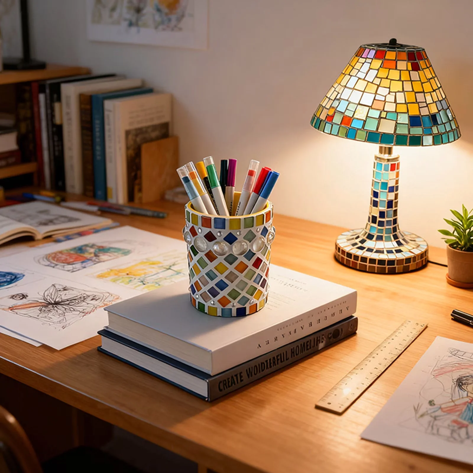 Quality Lamp Set with Modern, DIY Mosaic Tiles Kit - Multicolor - Modern Design Model 854251