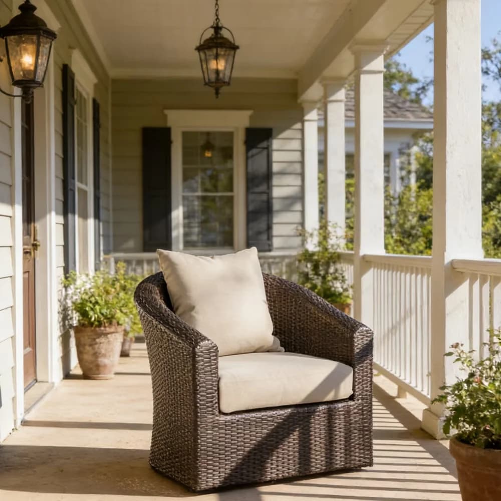 Patio Chair Innovative with Swivel, Aluminum Frame - Brown Aluminum, Wicker, Polyester Model A27707