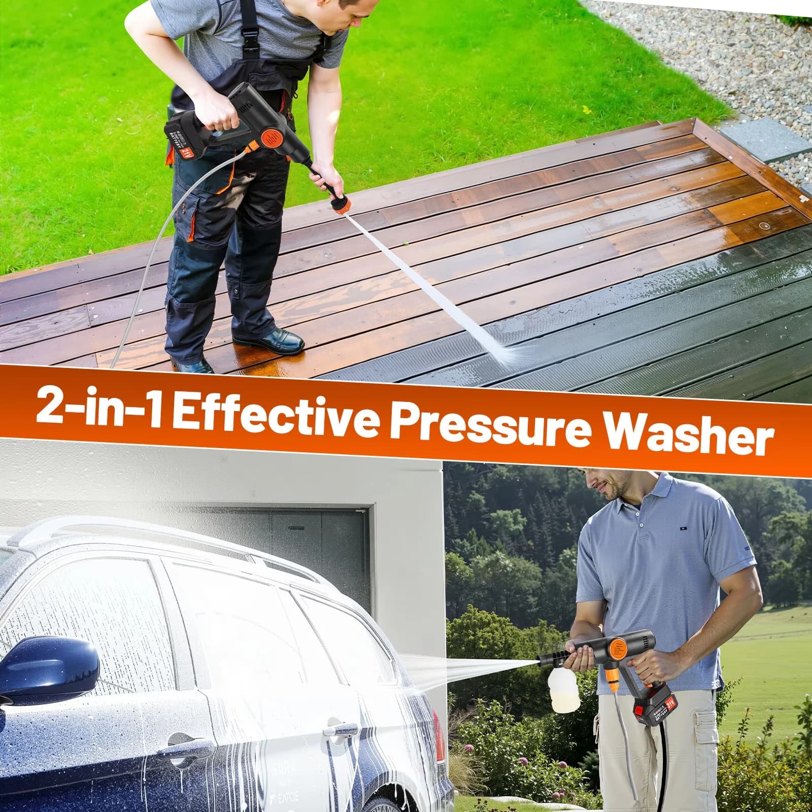 Compact Pressure Washer with Battery, 550W, Quick Connect Tips for Car, Patio - Model F228E1