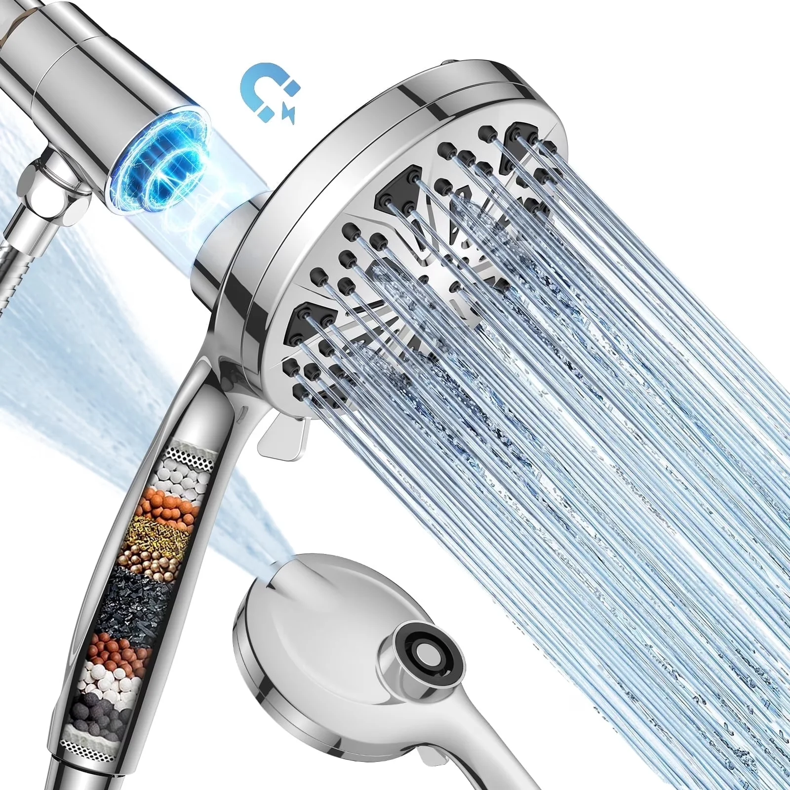 Modern Shower Head with Magnetic, With Handle, Magnetic Filtered - Abs 11*15*2.8cm Model EFCF34