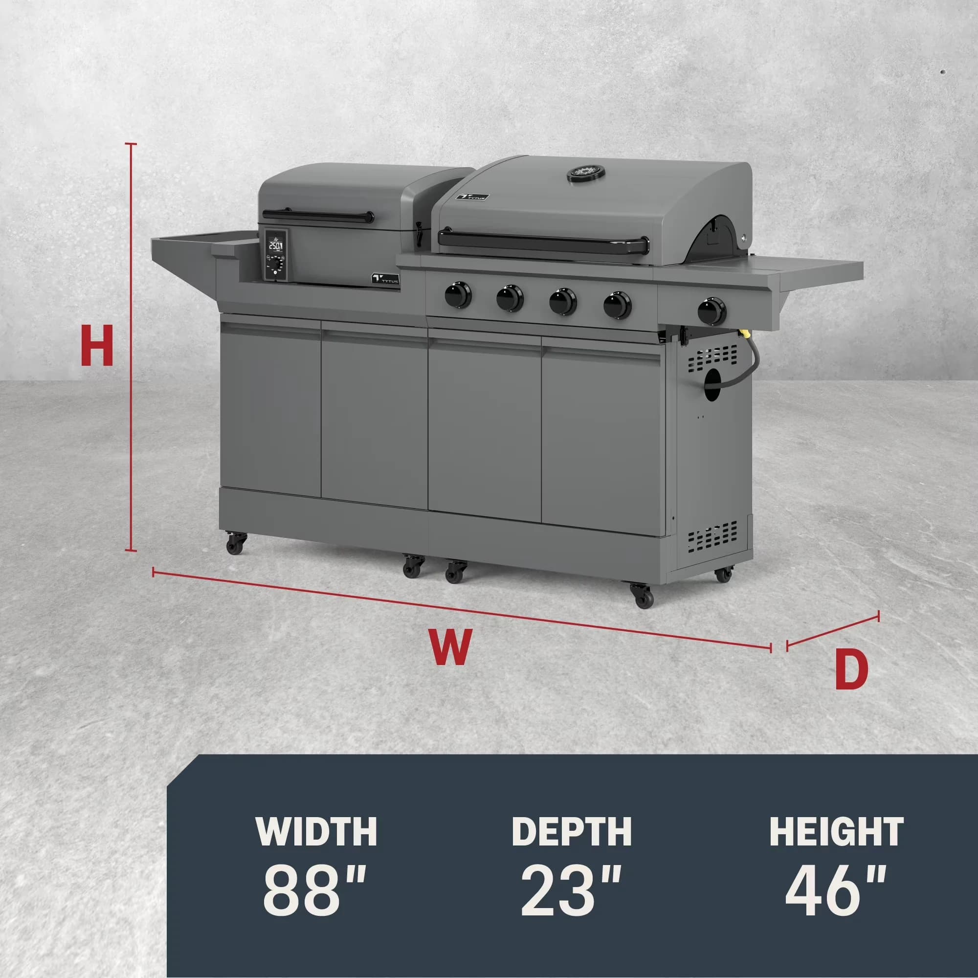 Stylish Smoker with and Grill Light, Cart, Pellet - Gray Powder Coated Steel Model A6C3DB