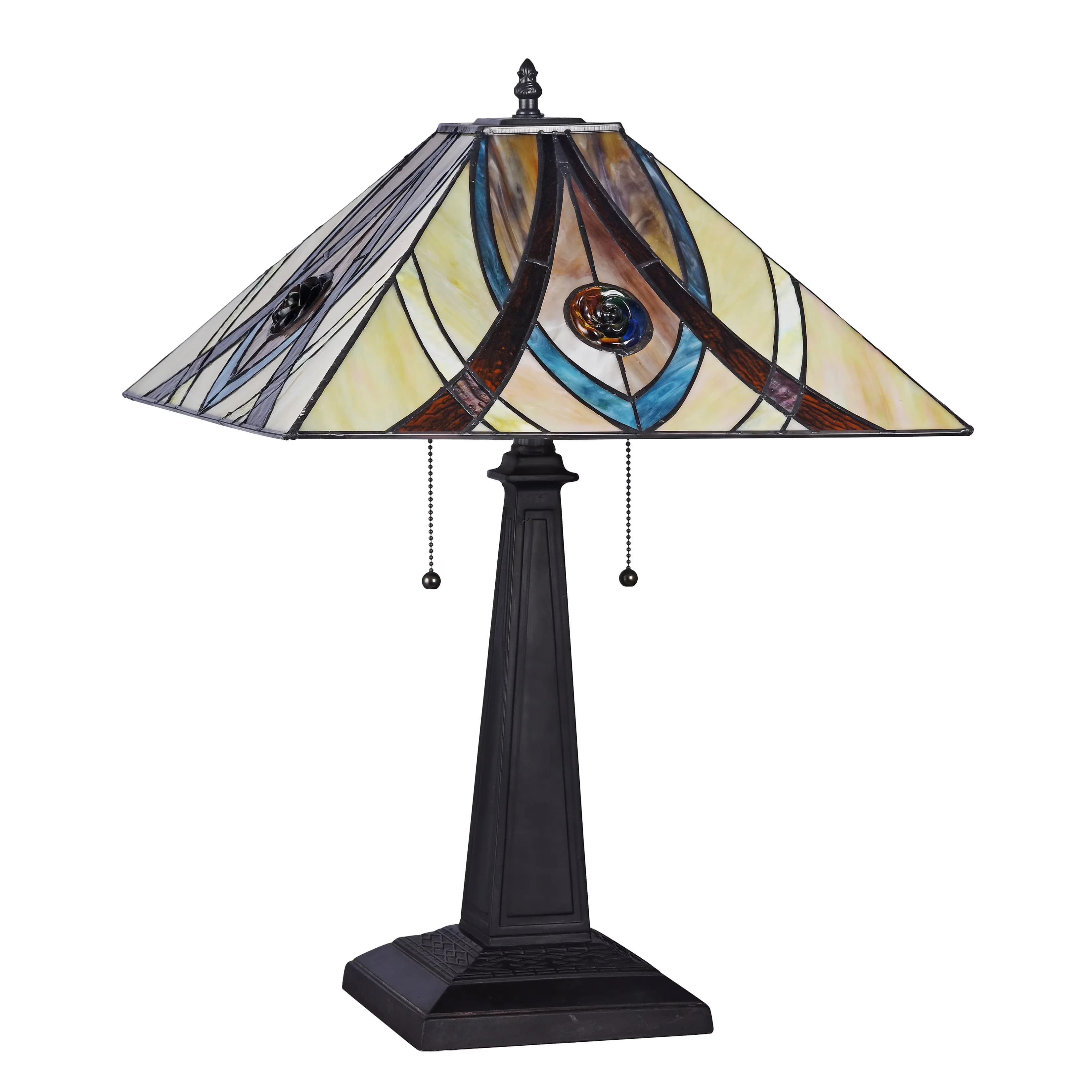 Modern Table Lamp with Incandescent, Tiffany Lamps - Multicolor Art Glass And 4 Beads Model 29F6D6