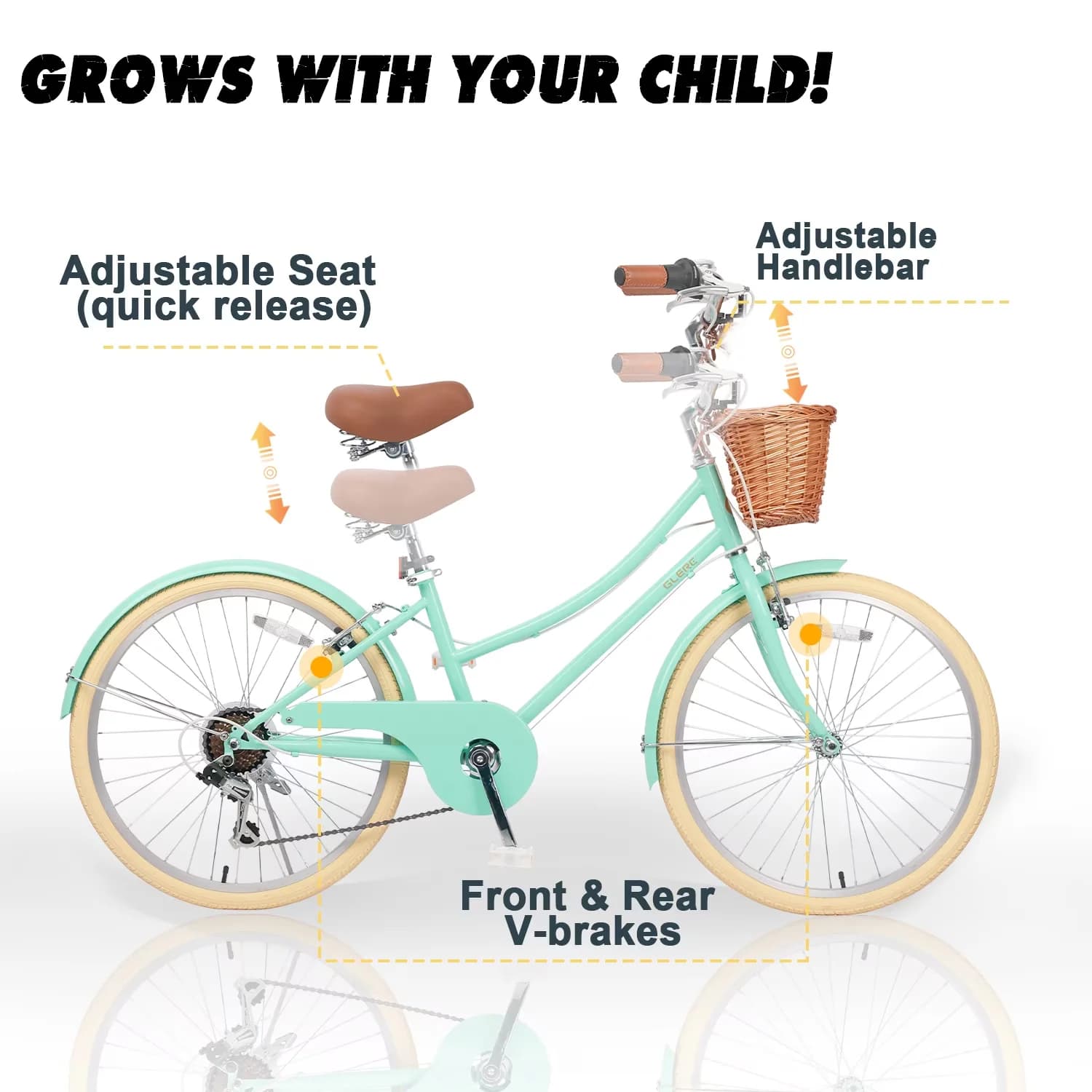 Professional Cruiser Bike with Adjustable Seat Height, Adjustable Handlebar Height - Green Model 67435F