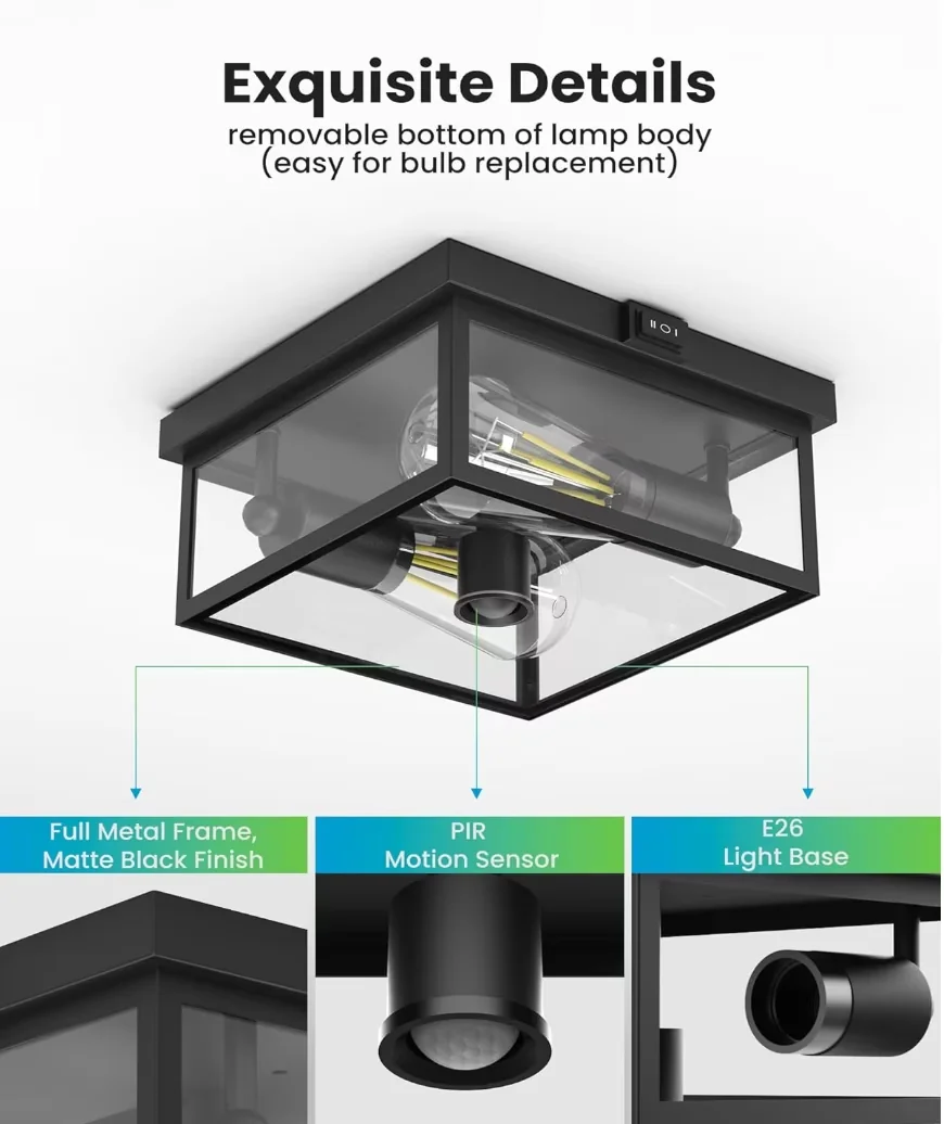 Efficient Ceiling Lights Fixture with Incandescent, Energy Efficient, Farmhouse - Metal Black for Patio Model 845DA4