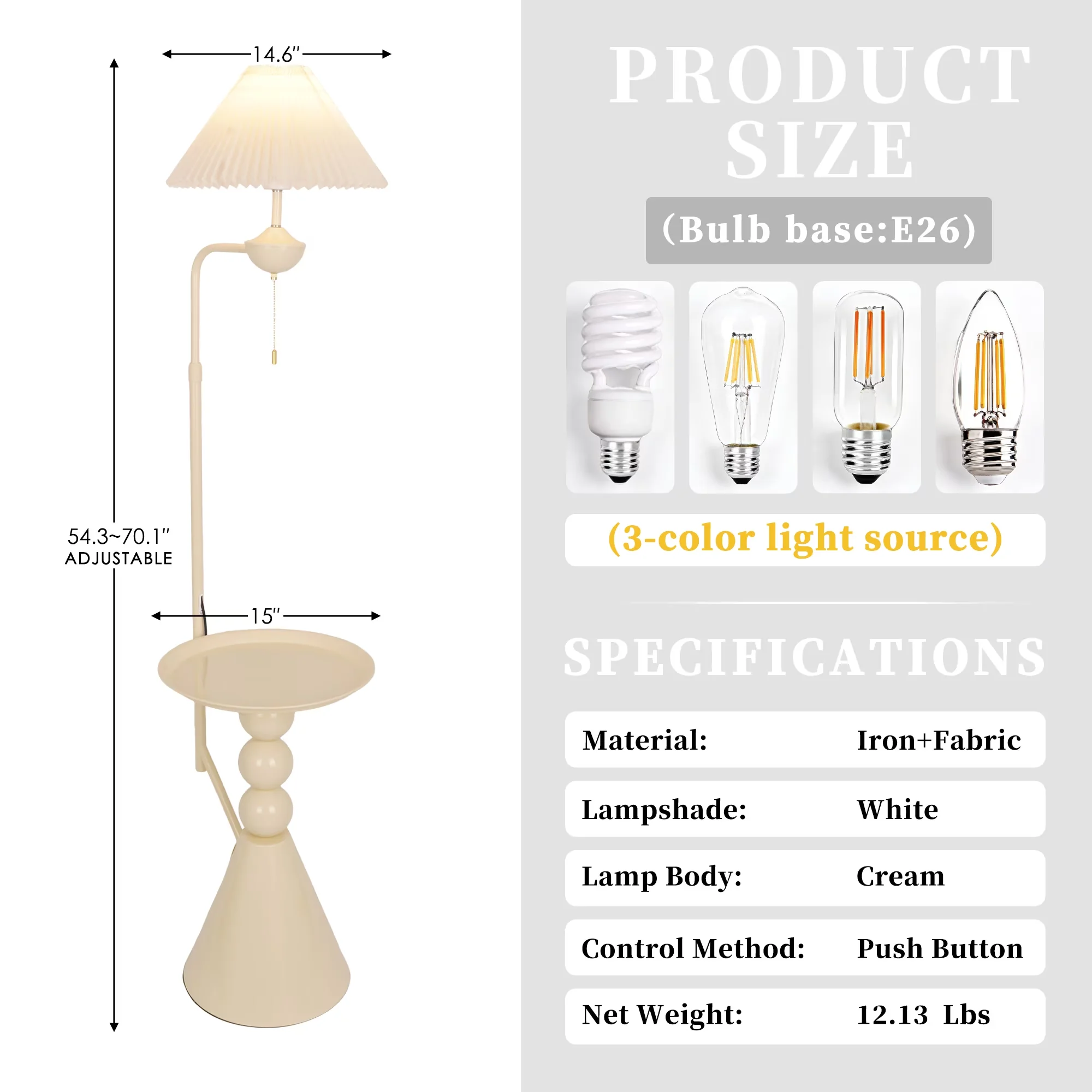 Durable Floor Lamp with Adjustable Head, Adjustable Height - Iron for Living Room, Bedroom Model 006051