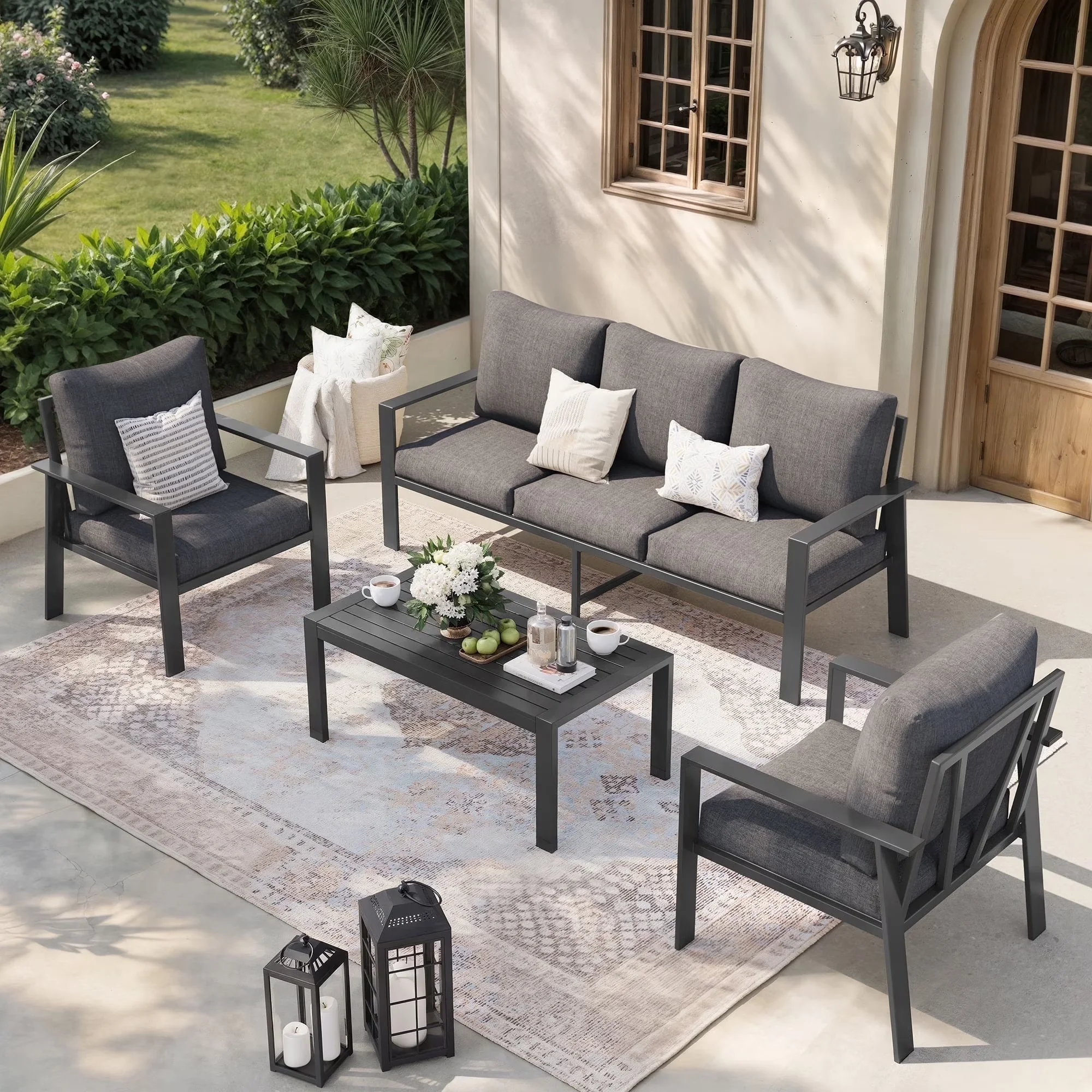 Premium Patio Conversation Set with Weatherproof, Coffee Table - Aluminum Gray Model 72AF62