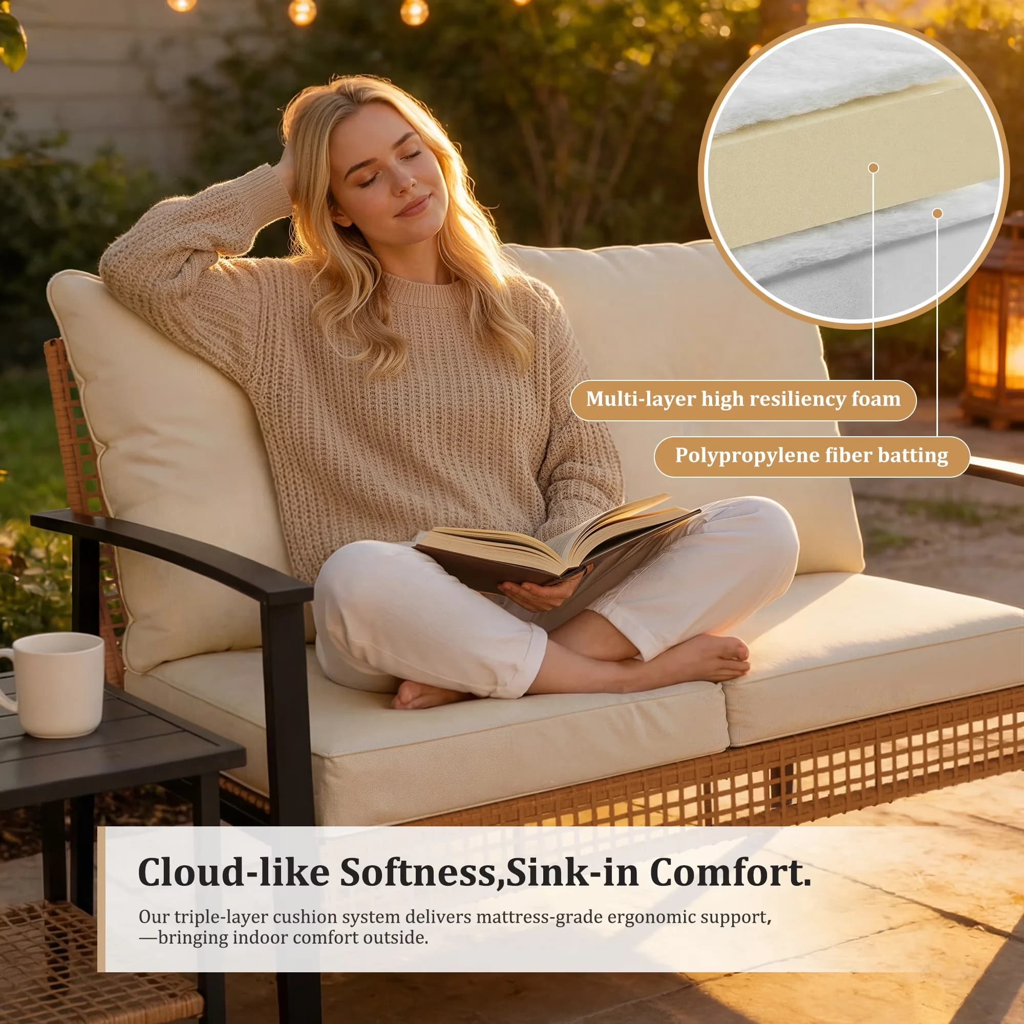 Patio Chair Efficient with Modern, 2-Seat Outdoor Loveseat, All-Weather PE Rattan Wicker - Steel And Rattan Model E3D88A