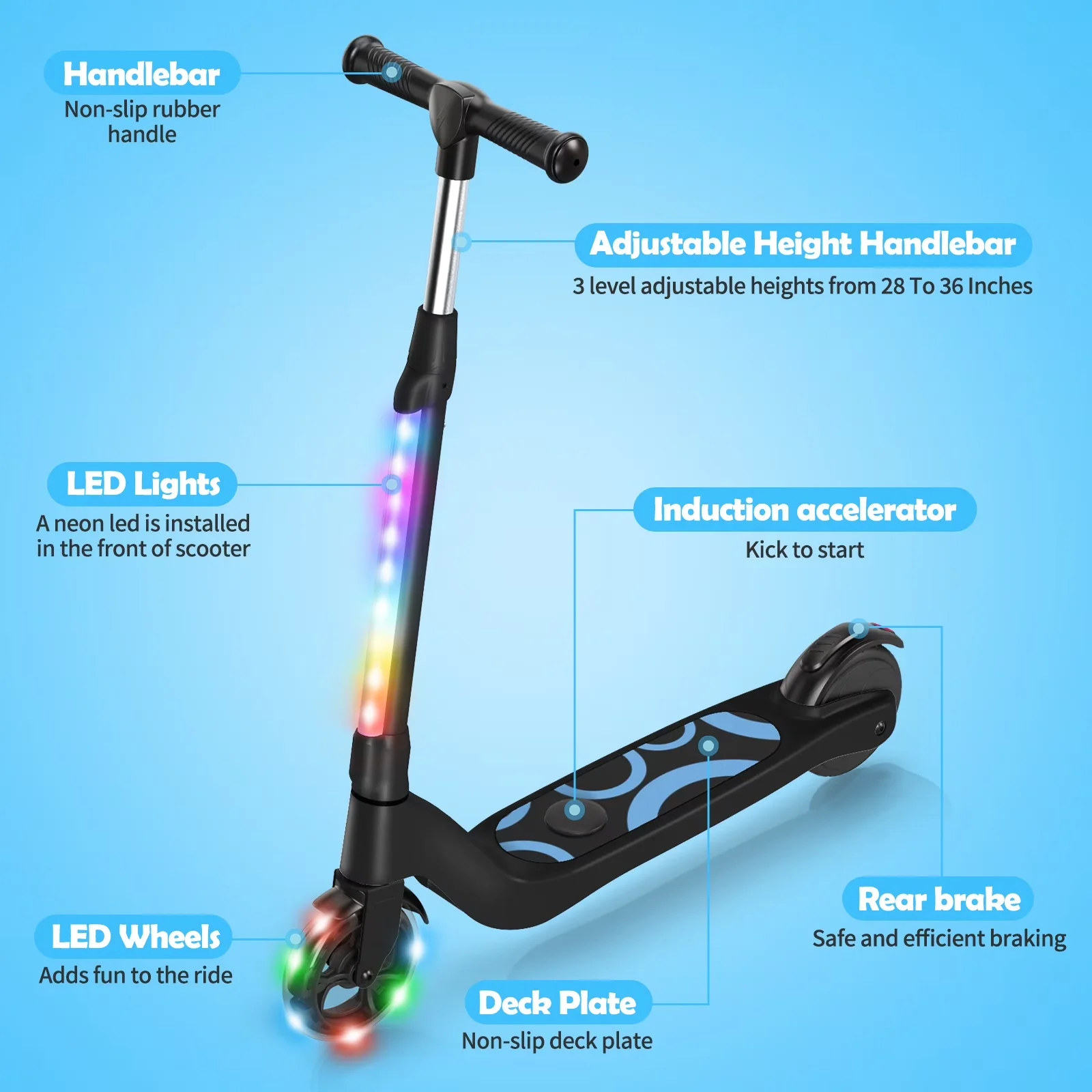 Innovative Scooter with Battery, LED, 80W - Aluminum + Polyurethane Black Model D24113
