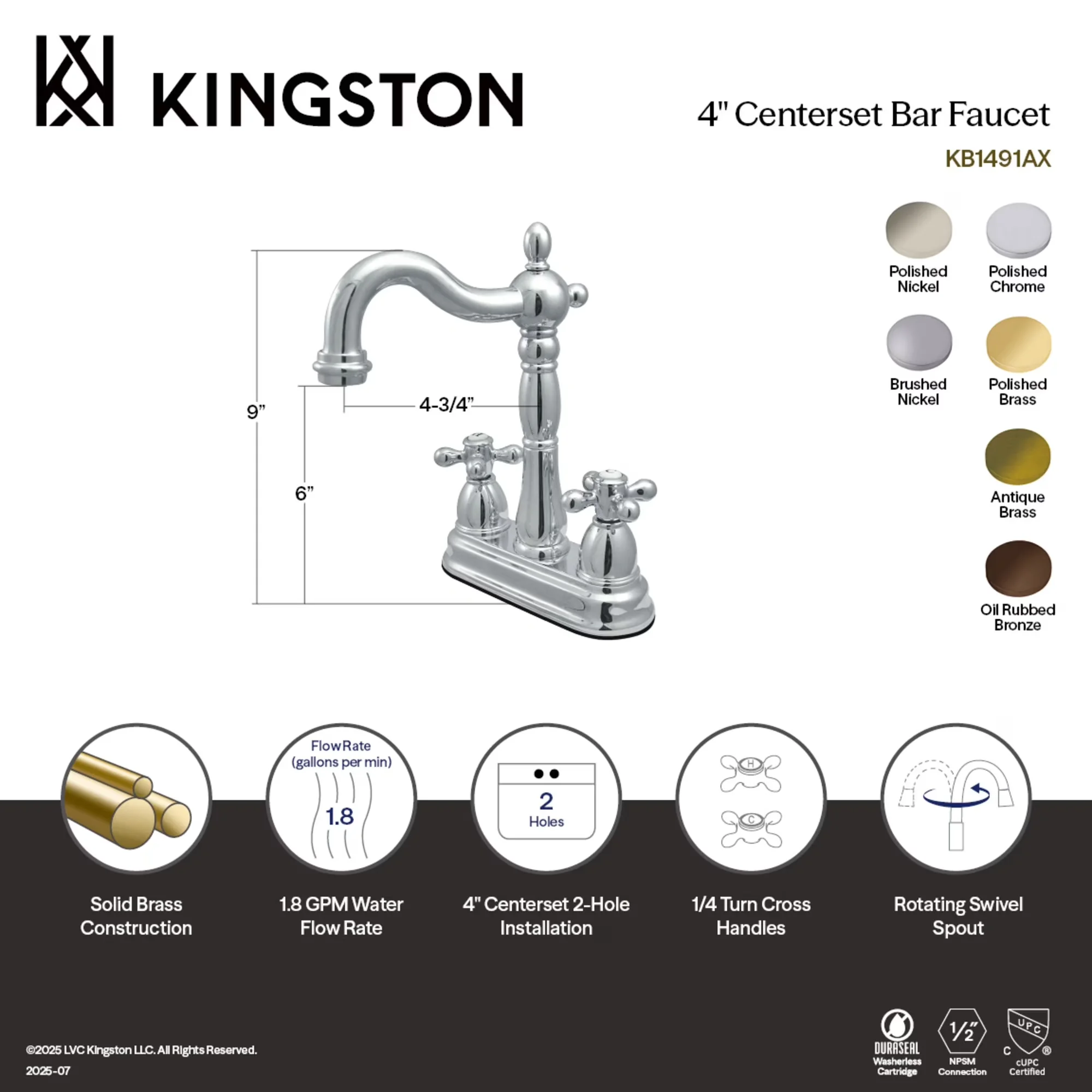 Kitchen Renovation Compact with Pop-Up Drain, 4-3/4" spout reach, Standard 1/2" IPS connection - Brass Bronze Model 7699DF
