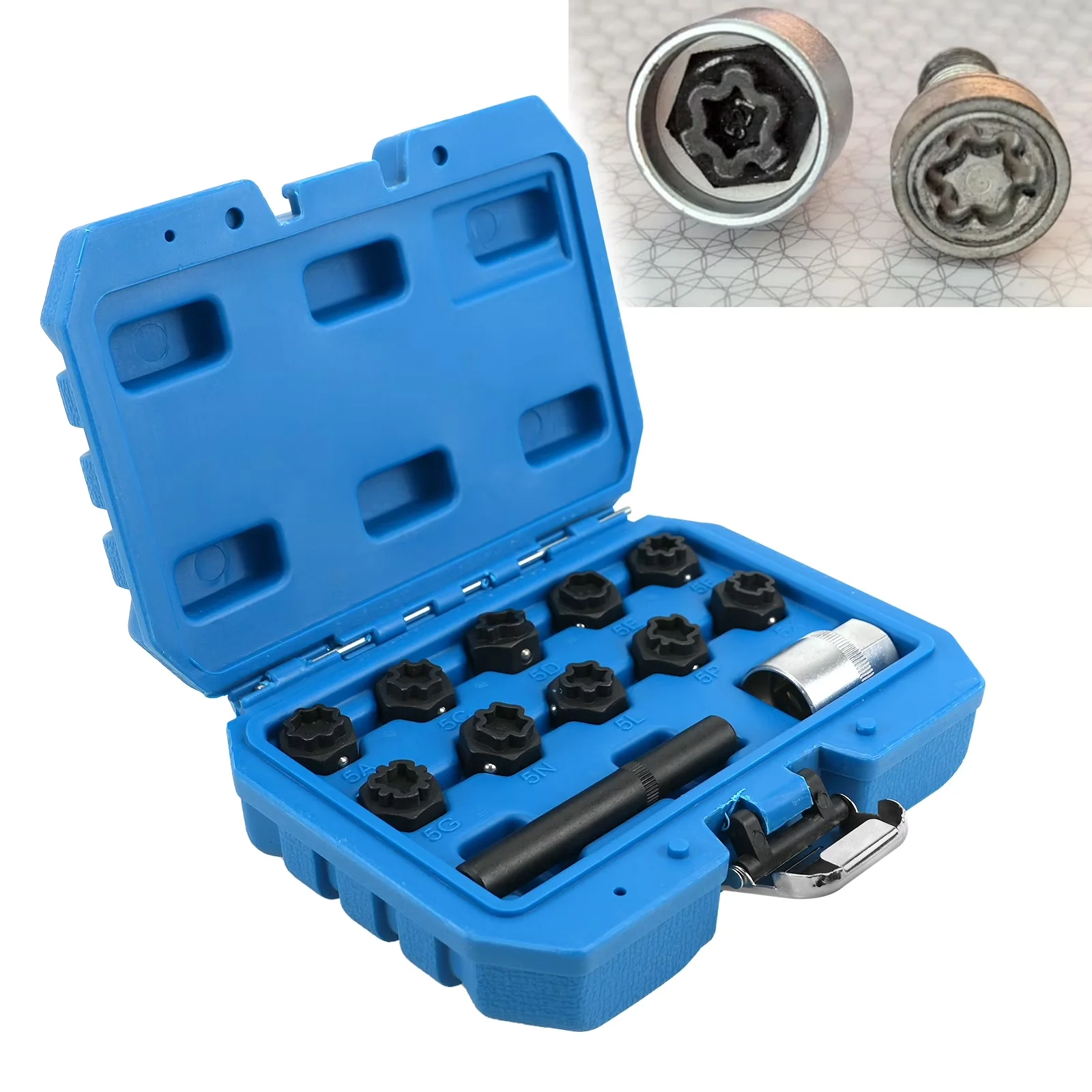 Modern Hand Tool Set with Spline Locking Lug Nut Key Adapter Kit, Easy to Use - Chrome-Molybdenum Steel Model B49973