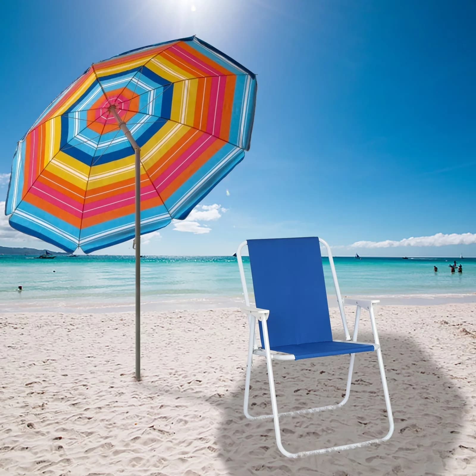Versatile Beach Chair with Collapsible, Folding, Oxford Cloth Iron Outdoor - Blue Model 6045F0