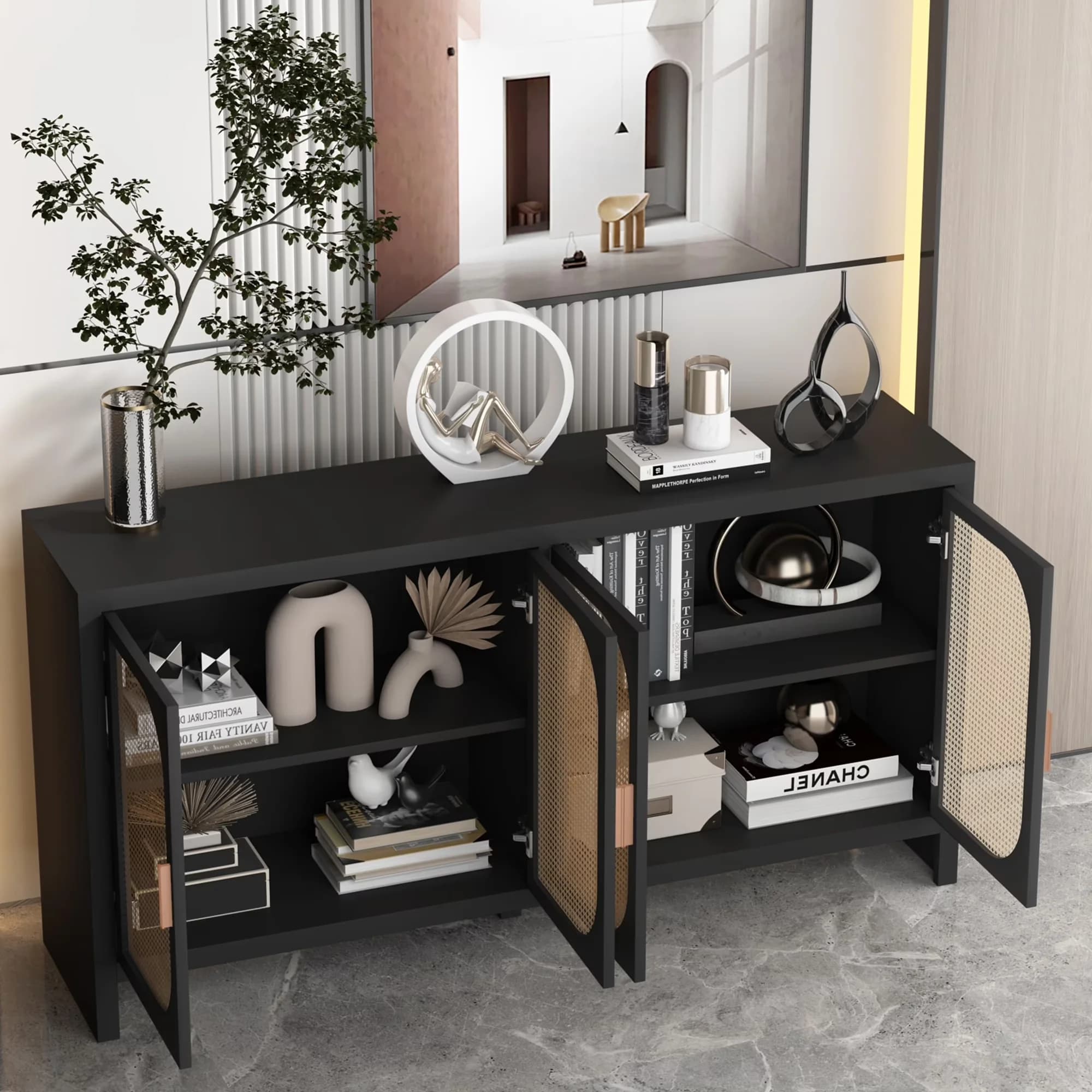 Premium Kitchen Renovation with Bohemian, Storage - Black Medium Density Fiberboard Model 43B3C4