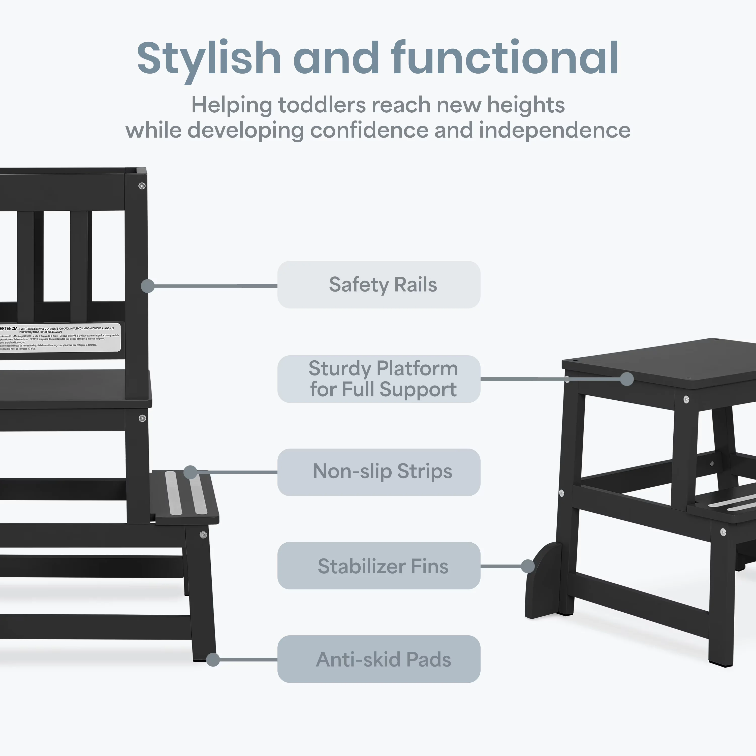 Ladders And Step Stool Essential with Black, It is portable, and is easy to assemble. - Pinewood Black Model B78ABD