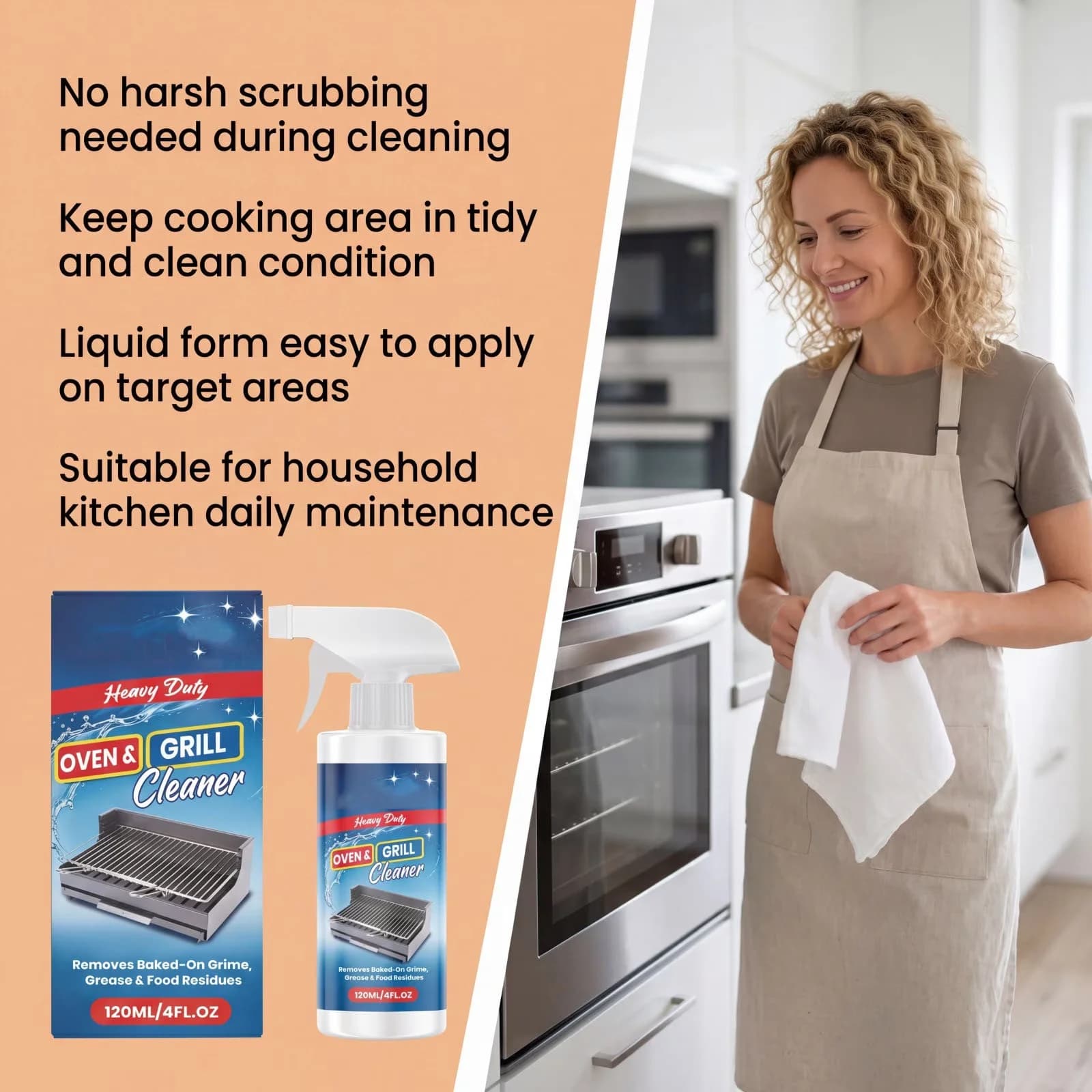 Modern Combo Grill with Grill Cleaner Spray Heavy Duty, Fume Free Fast Acting for Kitchen - Model E0239B