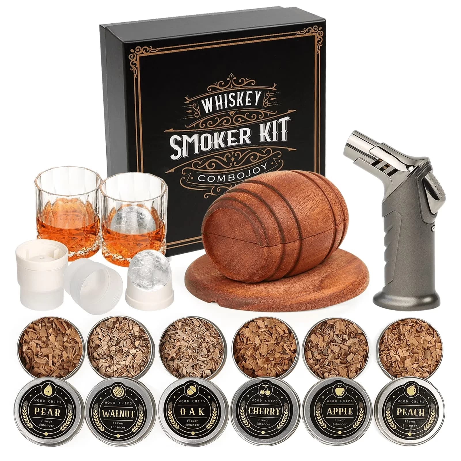 Modern Smoker with Cold Smoker, Whiskey Kit, Cocktail Infuser Kit - Wood Model FDEFFF
