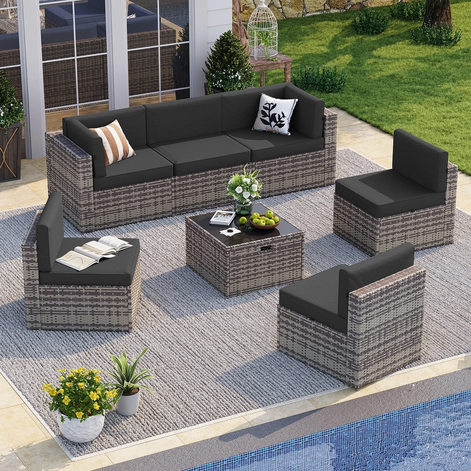 Outdoor Sofas Sectional Versatile with Fade Resistant, Uv Resistant - Gray Wicker, Rattan Model 1FA66F