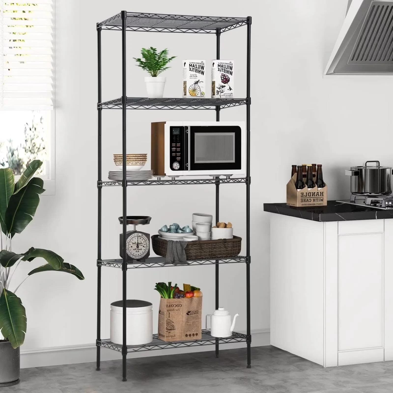 Durable Garage Storage Supply with Adjustable, 5 Tier Wire Shelving Unit Metal Shelves - Metal Black for Garage, Home Model 73A08E