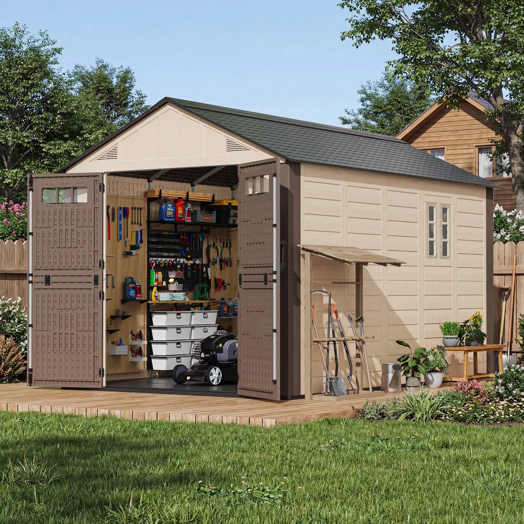 Shed Efficient with Rust Resistant, Water-Resistant, Mildew Resistant - Beige Resin for Patio Model EB00F1