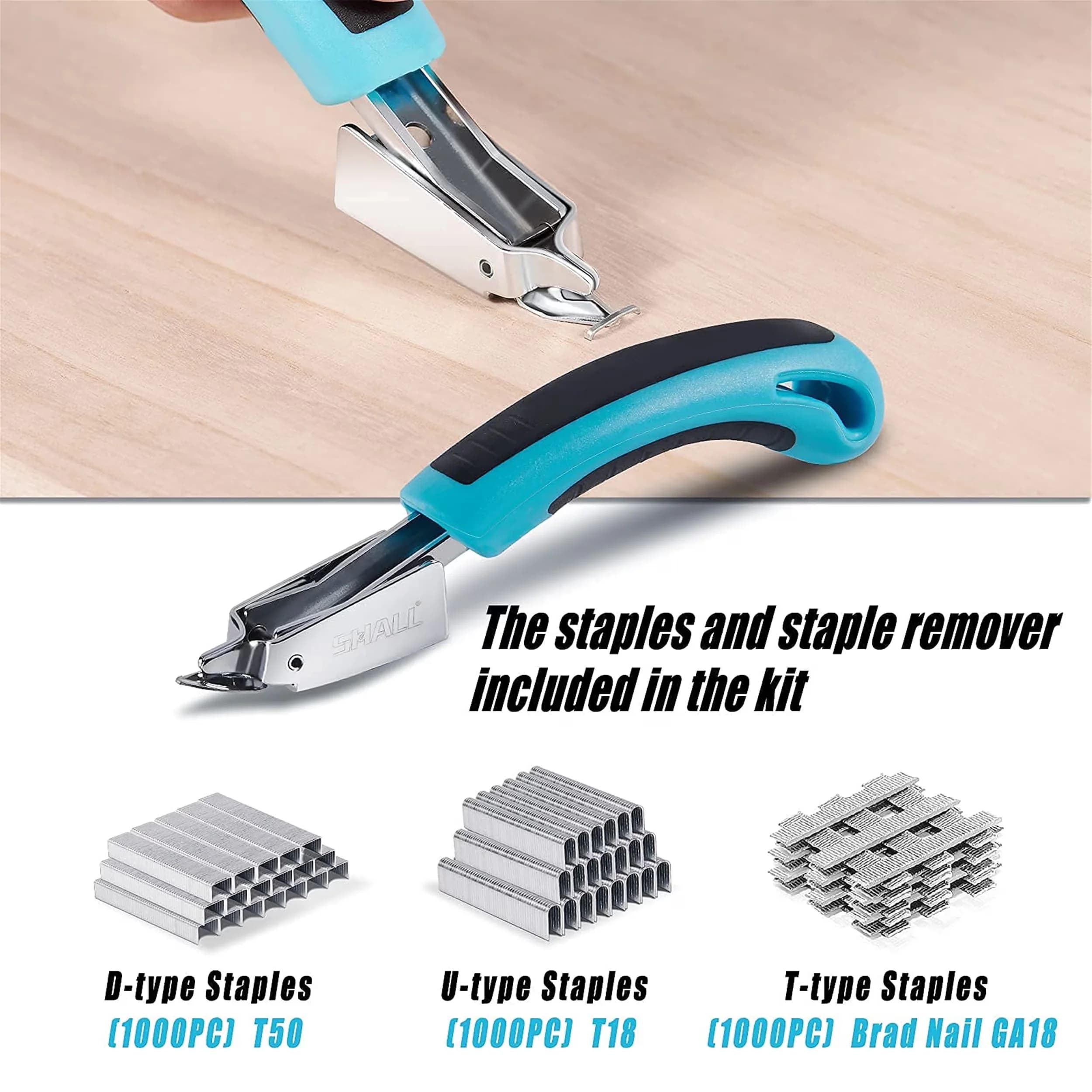 Power Tool Sleek with Adjustable, 3-in-1 Upholstery Staple Gun Kit, Staple Remover - Blue Model C35D3A