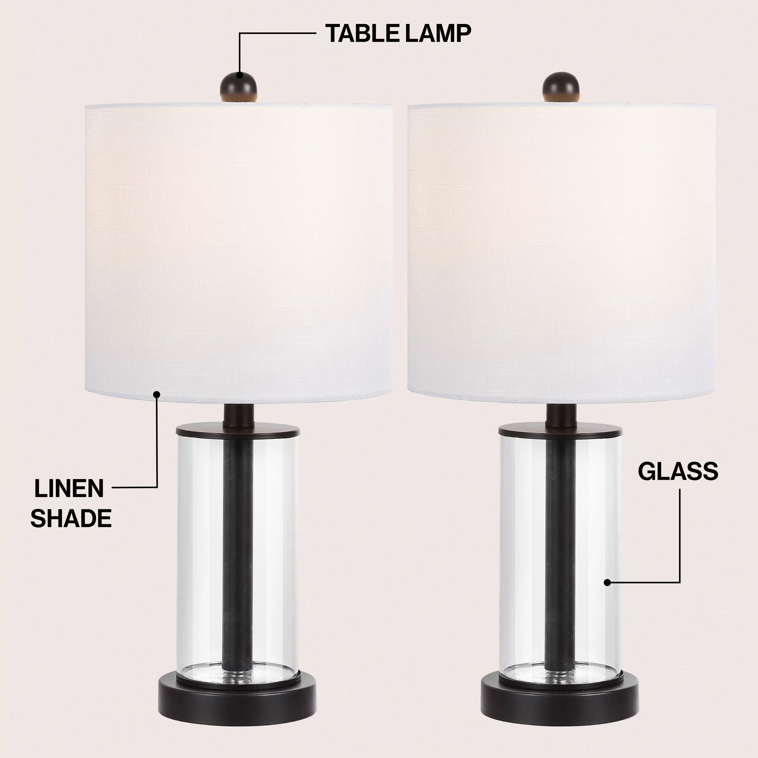 Quality Lamp Set with LED, Modern, Oil Rubbed Bronze (Set of 2) - Glass Black Model A2A79B