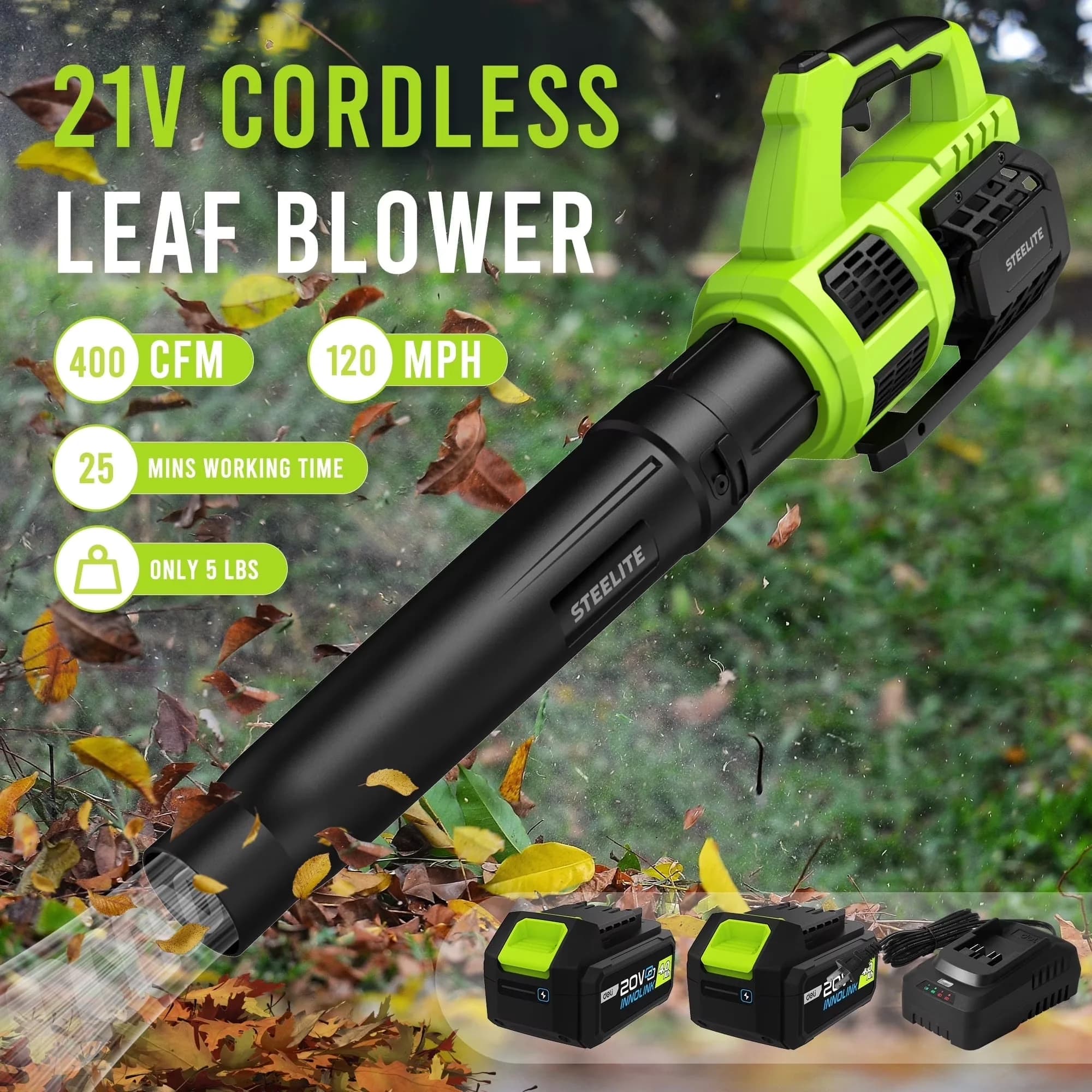 Classic Leaf Blower with Battery, 21V, 21V Cordless - Ergonomic Design Model EE1132