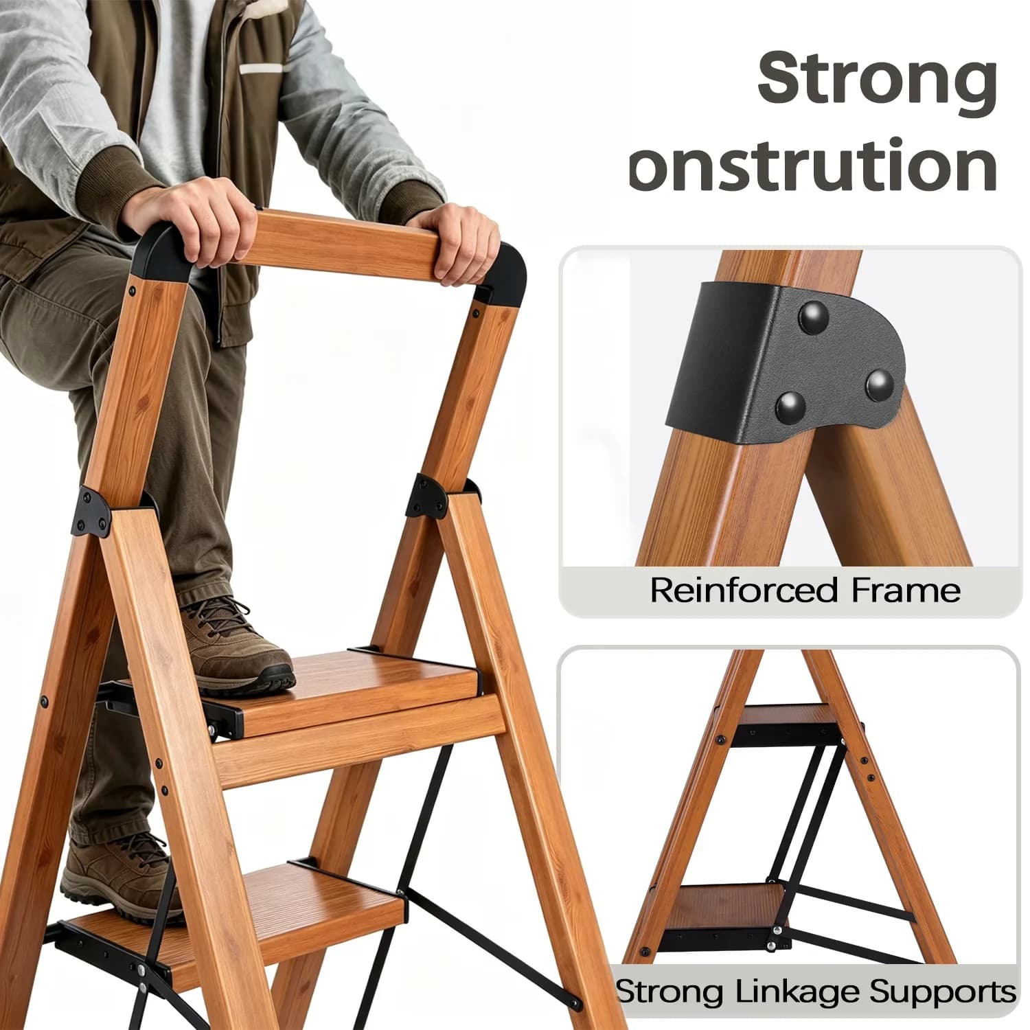 Innovative Ladders And Step Stool with Collapsible, Easy To Clean - Aluminum Brown Model A02CA2
