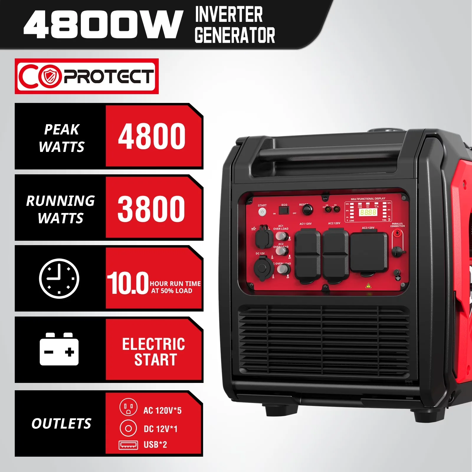 Generator Classic with 4800W, Automatic Voltage Regulation, 4800W/3800W Portable Inverter - Model 4CECFF