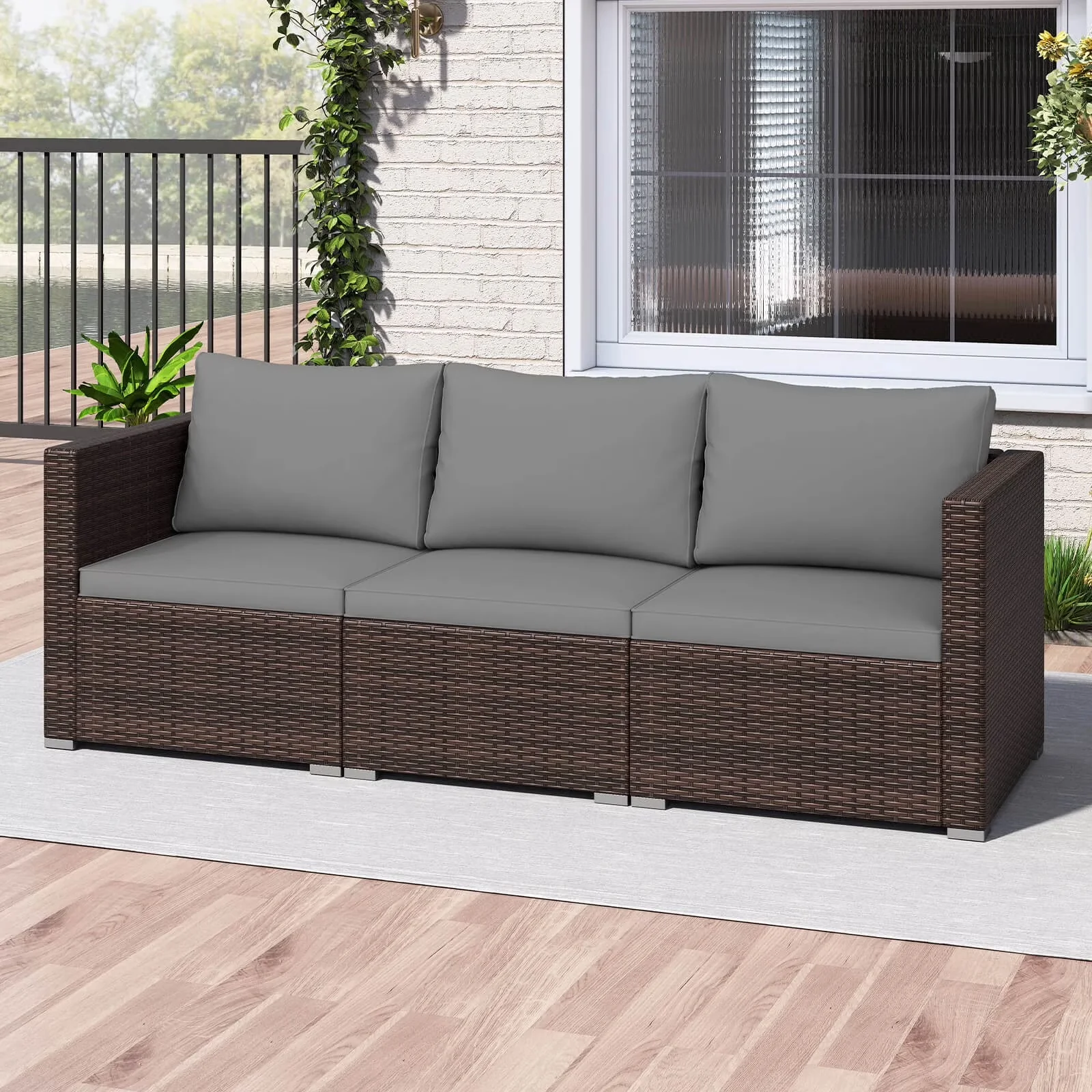 Innovative Outdoor Sofas Sectional with Removable Cushion Cover, 3PCS Patio Sofa Set - Brown Pe Rattan, Metal, Polyester, Sponge Model F705B8