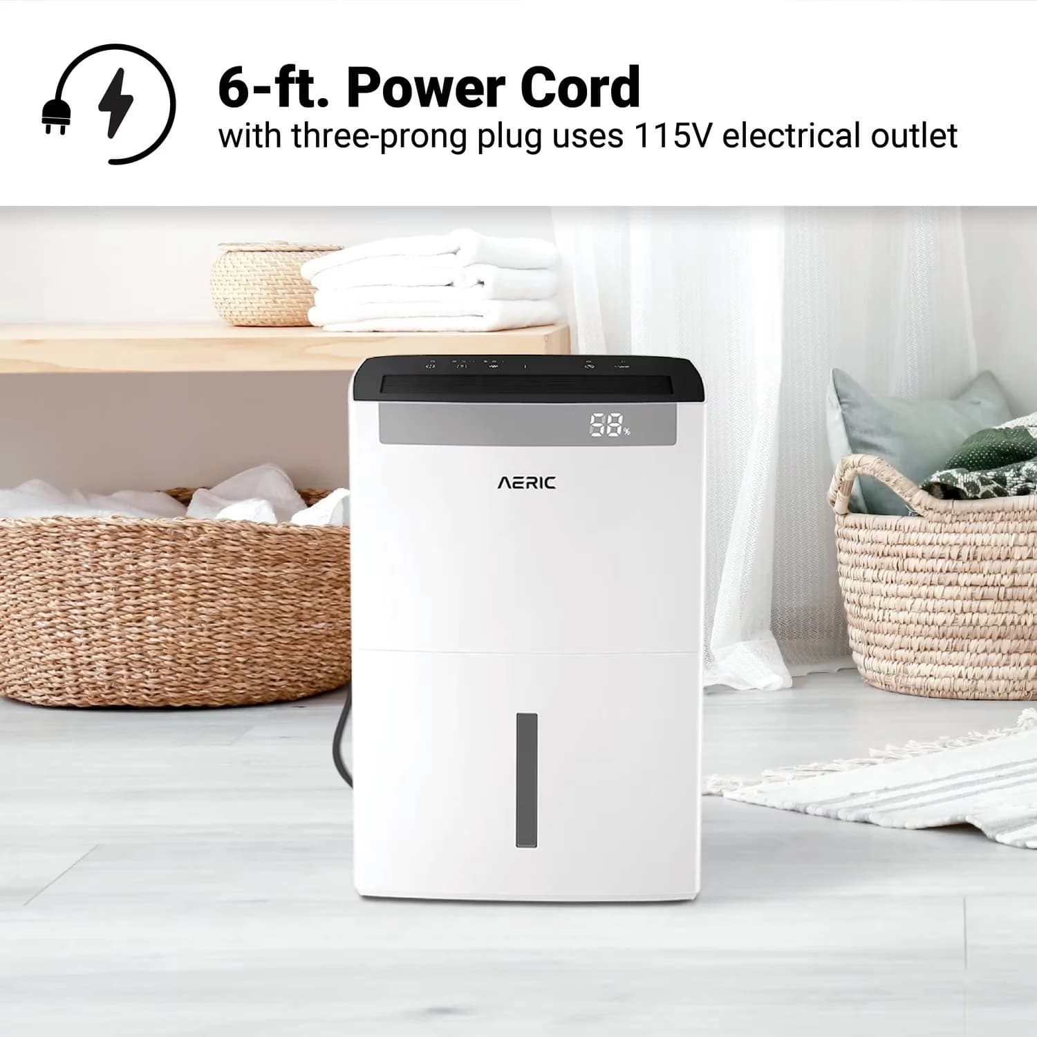 Classic Dehumidifier with Energy Efficient, 50-Pint 4500 Sq Ft Large Portable - White Model 845FD7
