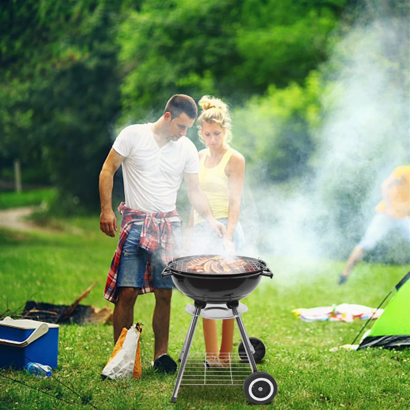 Modern Charcoal Grill with Portable, Complete Set - Vitreous Enamel, Stainless Steel Model 93511E